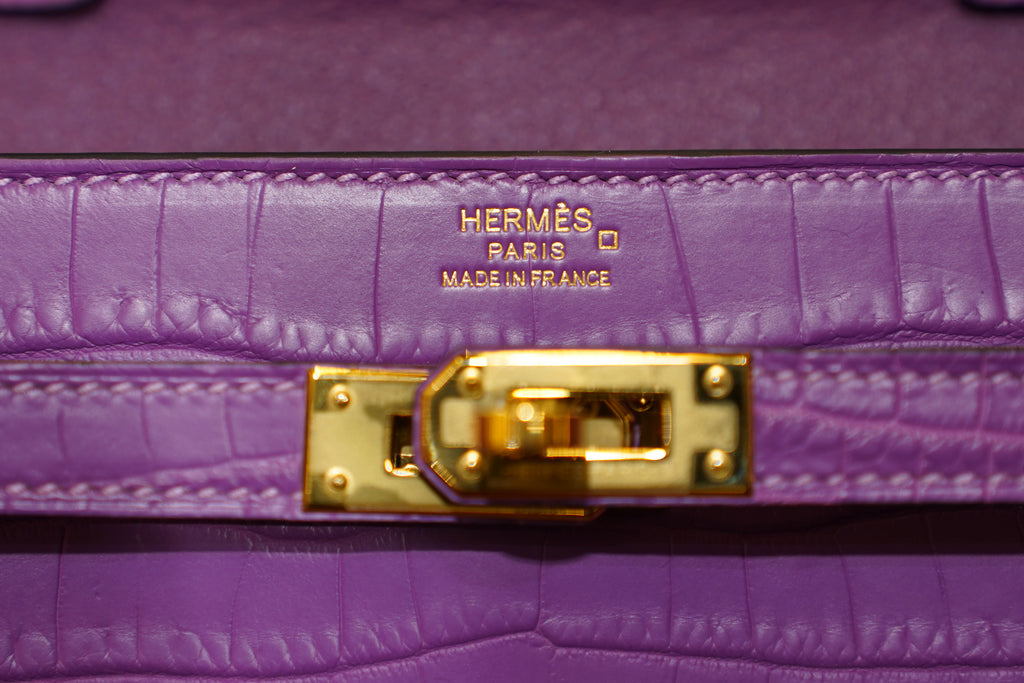 Hermes | Kelly – 28 – Crocodile Leather – Purple – Gold Hardware