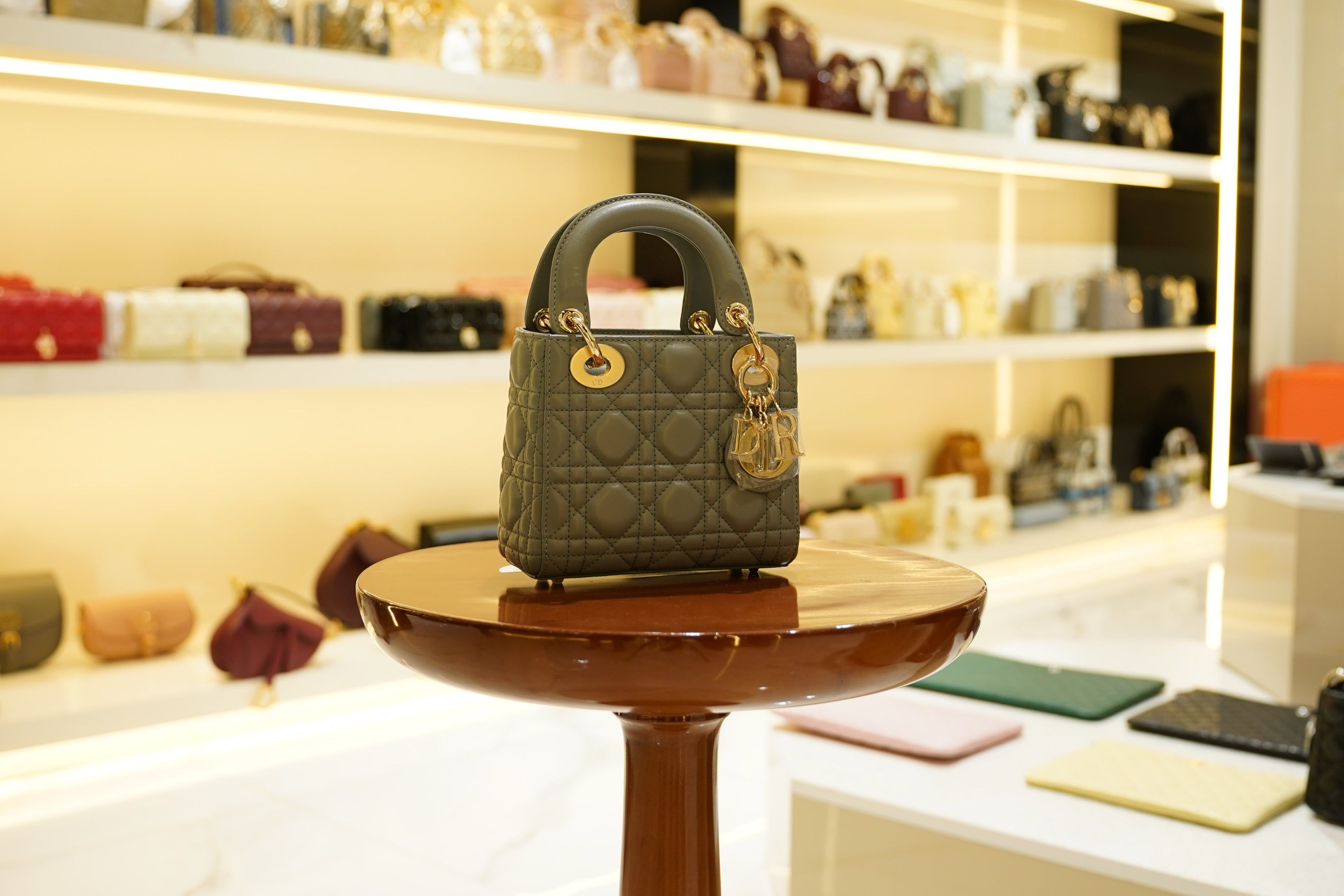 Dior | Lady Dior (Small) – Lambskin – Gray – Gold Hardware