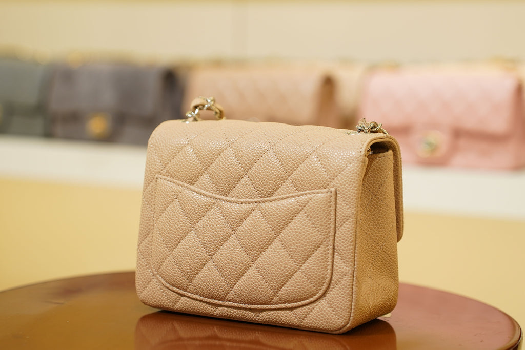 Chanel | Square Mini Flap Bag – Leather – Beige – Silver Hardware