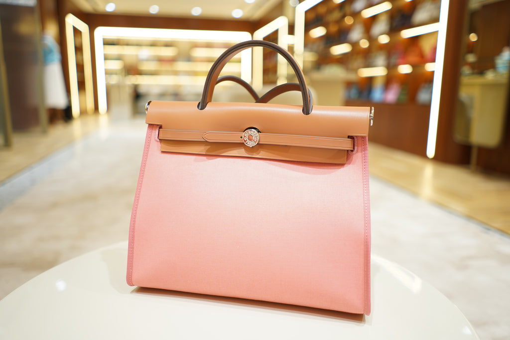 Hermes | Herbag Medium – Canvas – Pink and Tan – Silver Hardware