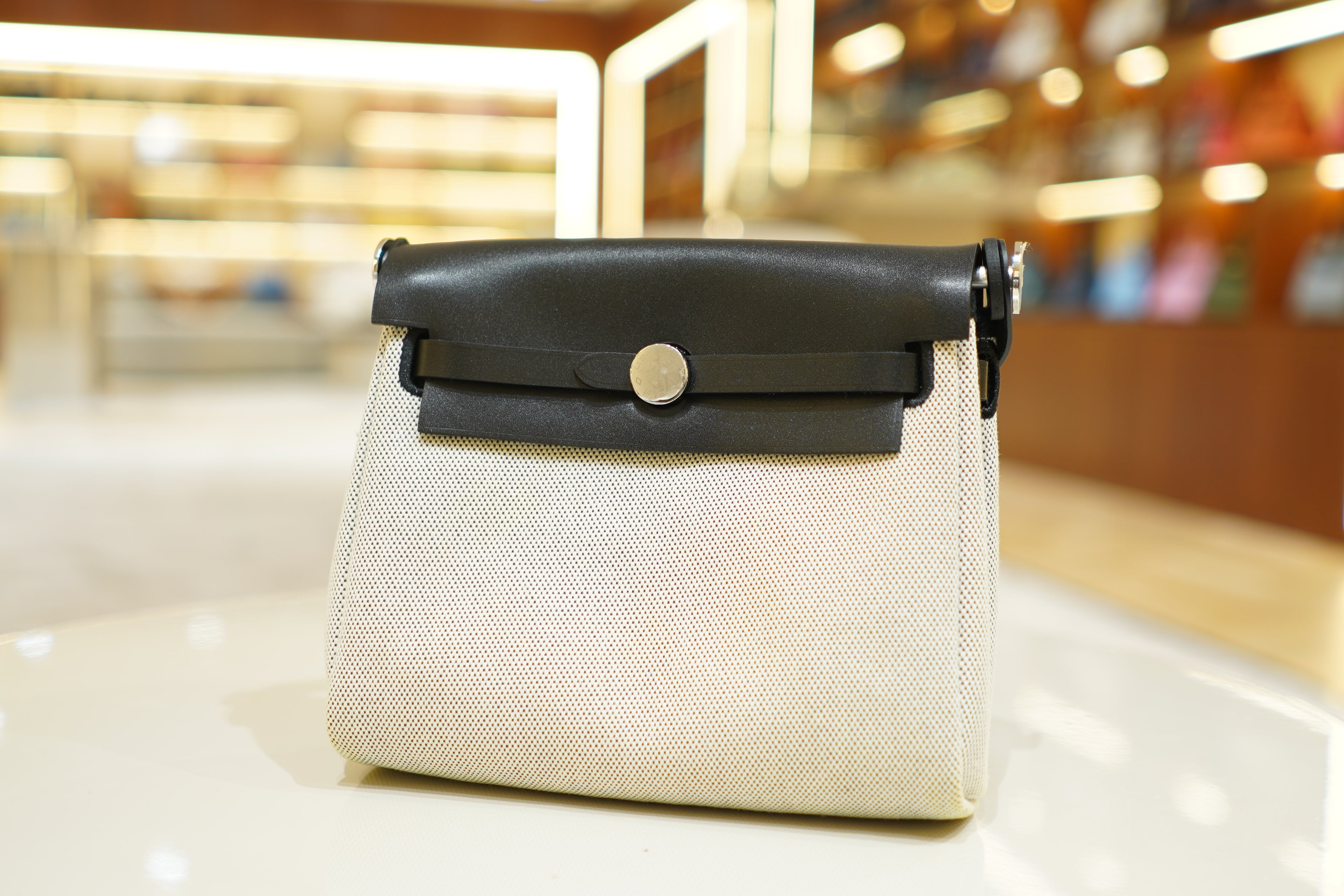 Hermes | Herbag Mini – Canvas – Beige – Silver Hardware