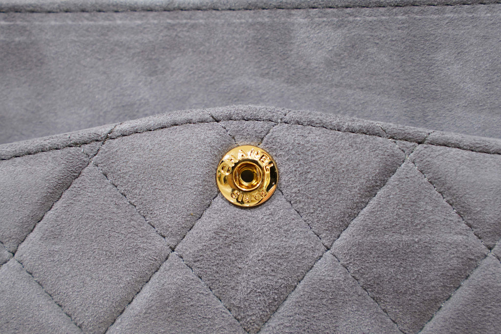 Chanel | Classic Flap Bag – Medium – Suede – Gray – Gold Hardware