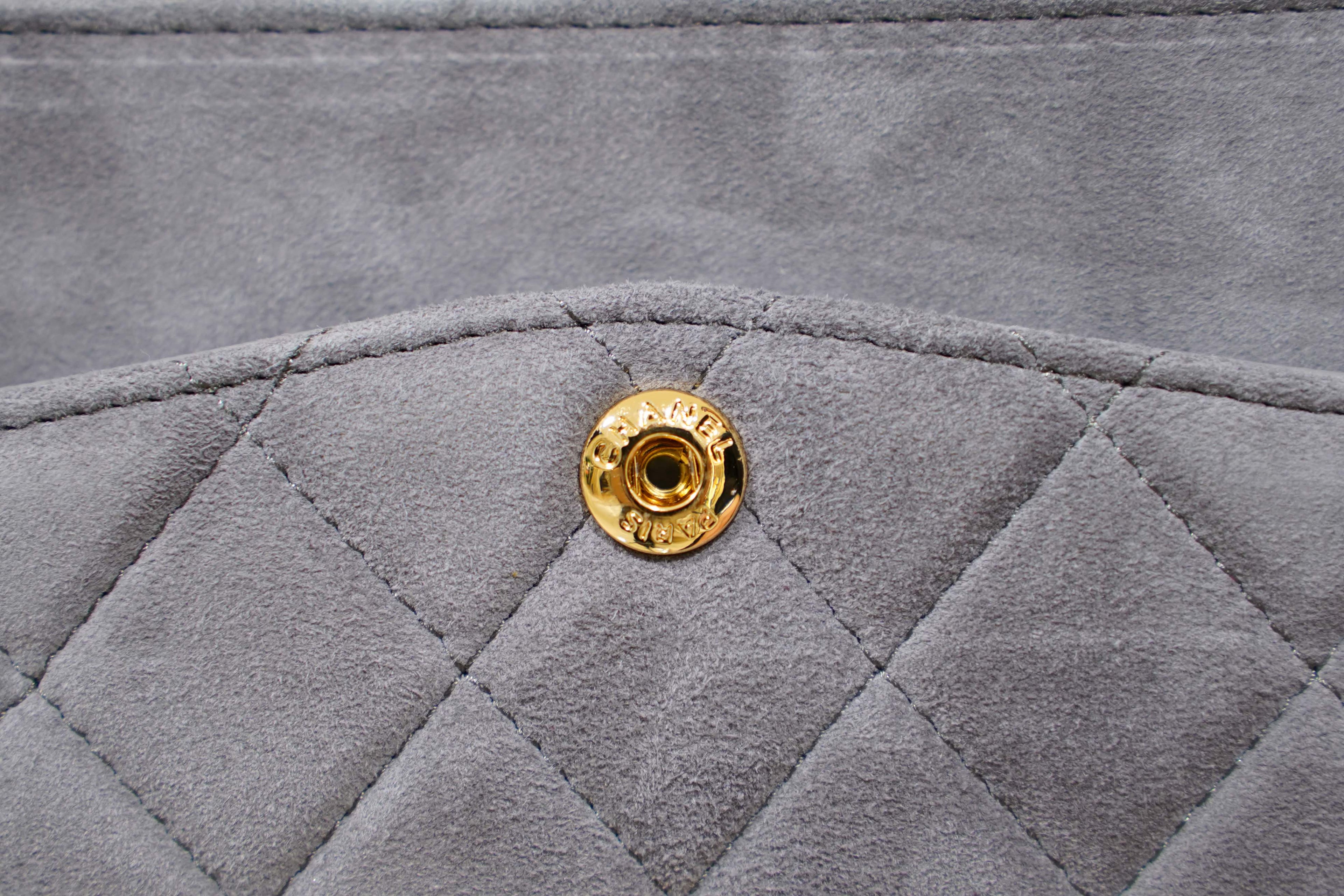 Chanel | Classic Flap Bag – Medium – Suede – Gray – Gold Hardware