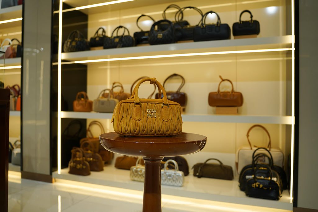 Miu Miu | Arcadie (Medium) – Suede Matelasse – Yellow – Gold Hardware