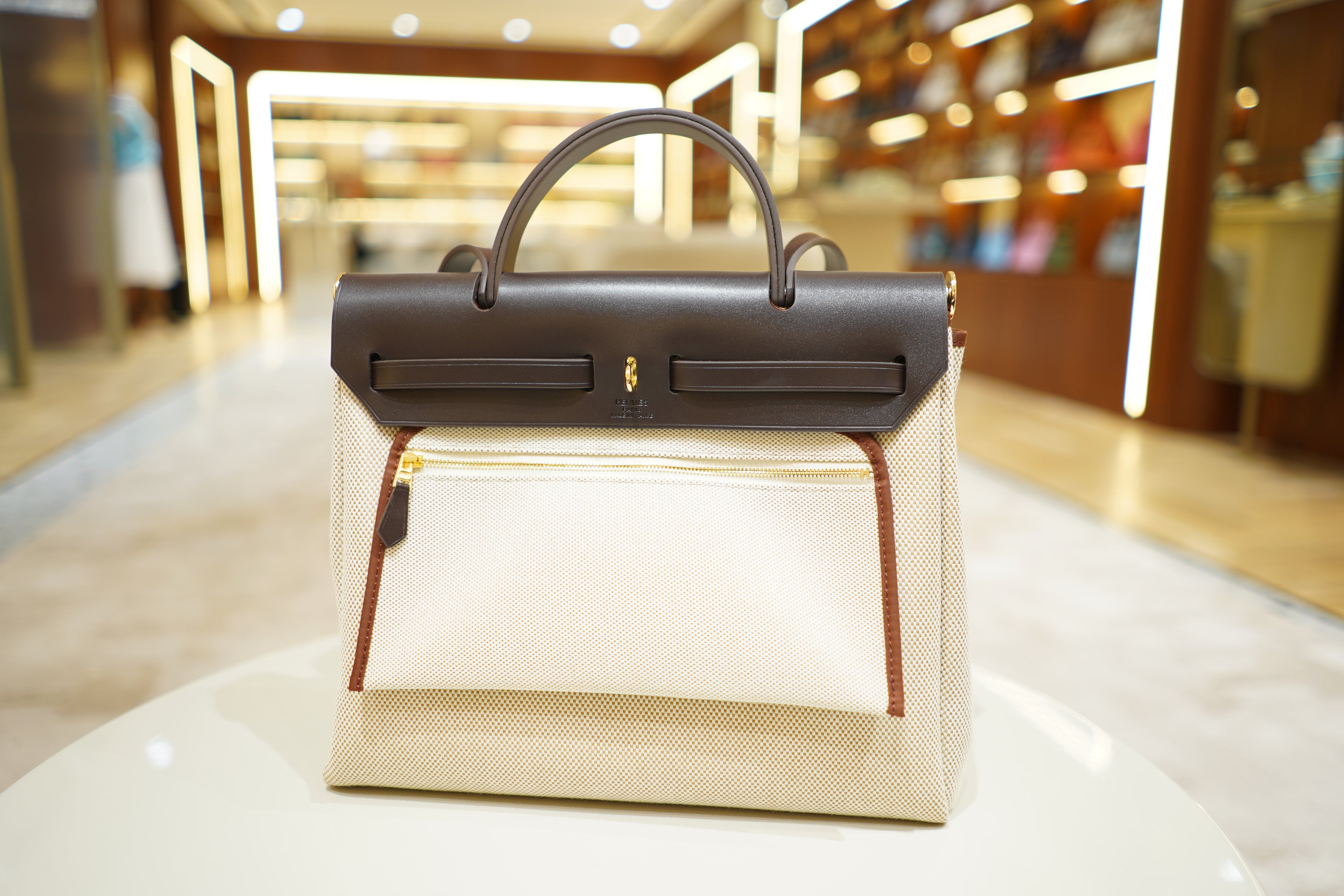 Hermes | Herbag Medium – Canvas – Beige – Gold Hardware