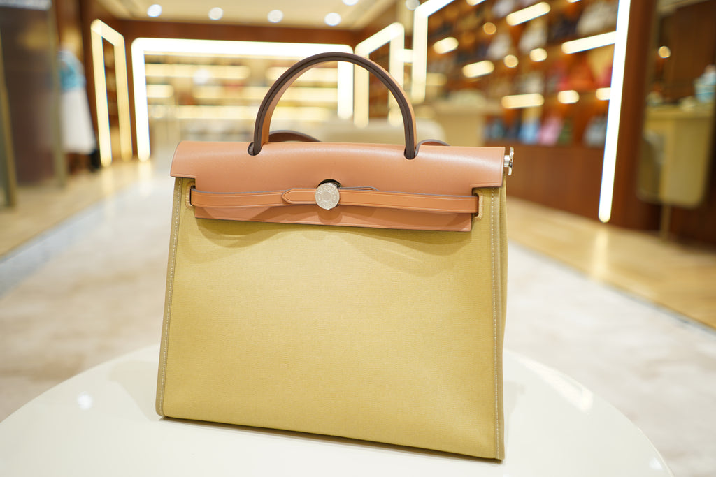 Hermes | Herbag Medium – Canvas – Yellow – Silver Hardware