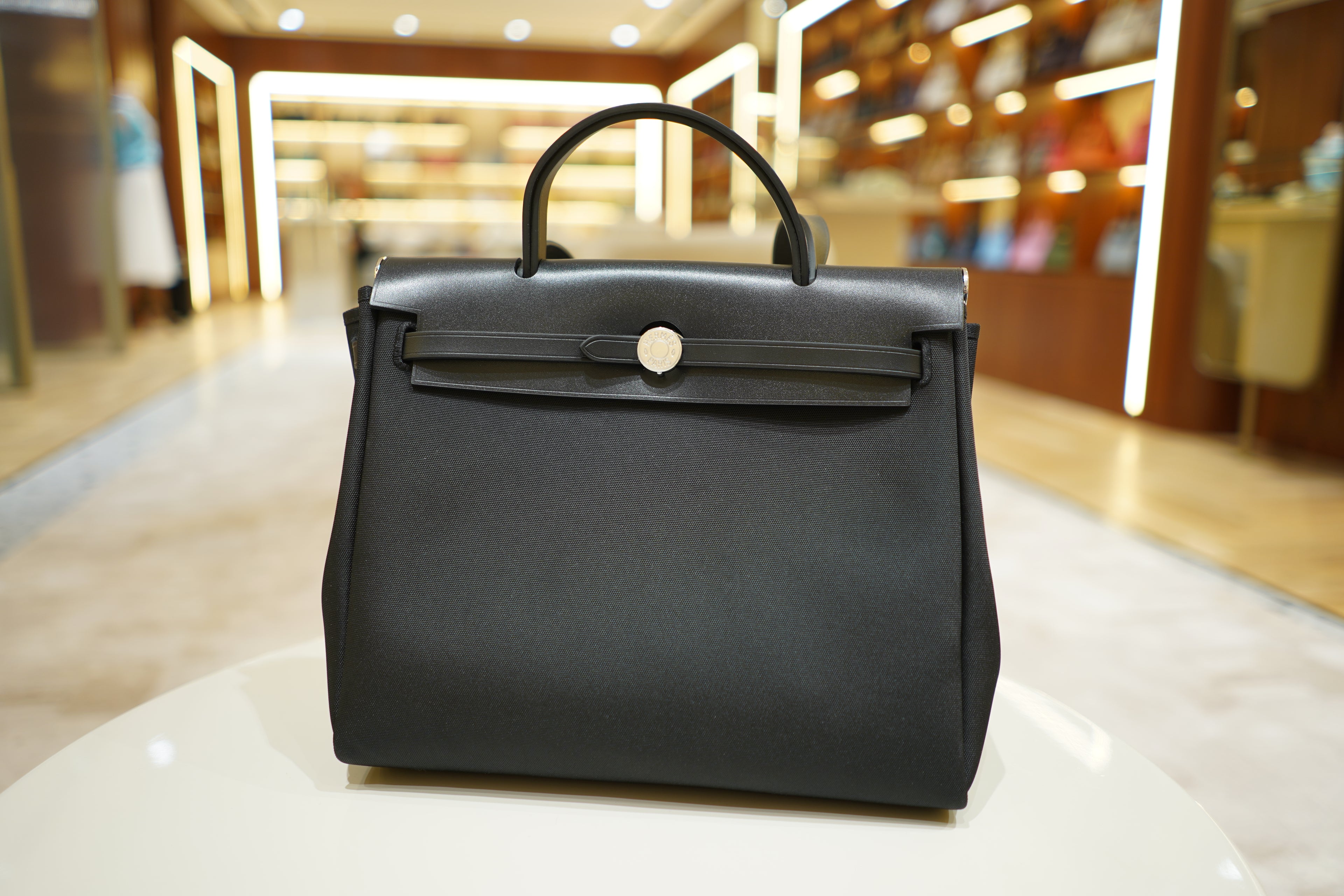 Hermes | Herbag Medium – Canvas – Black – Silver Hardware