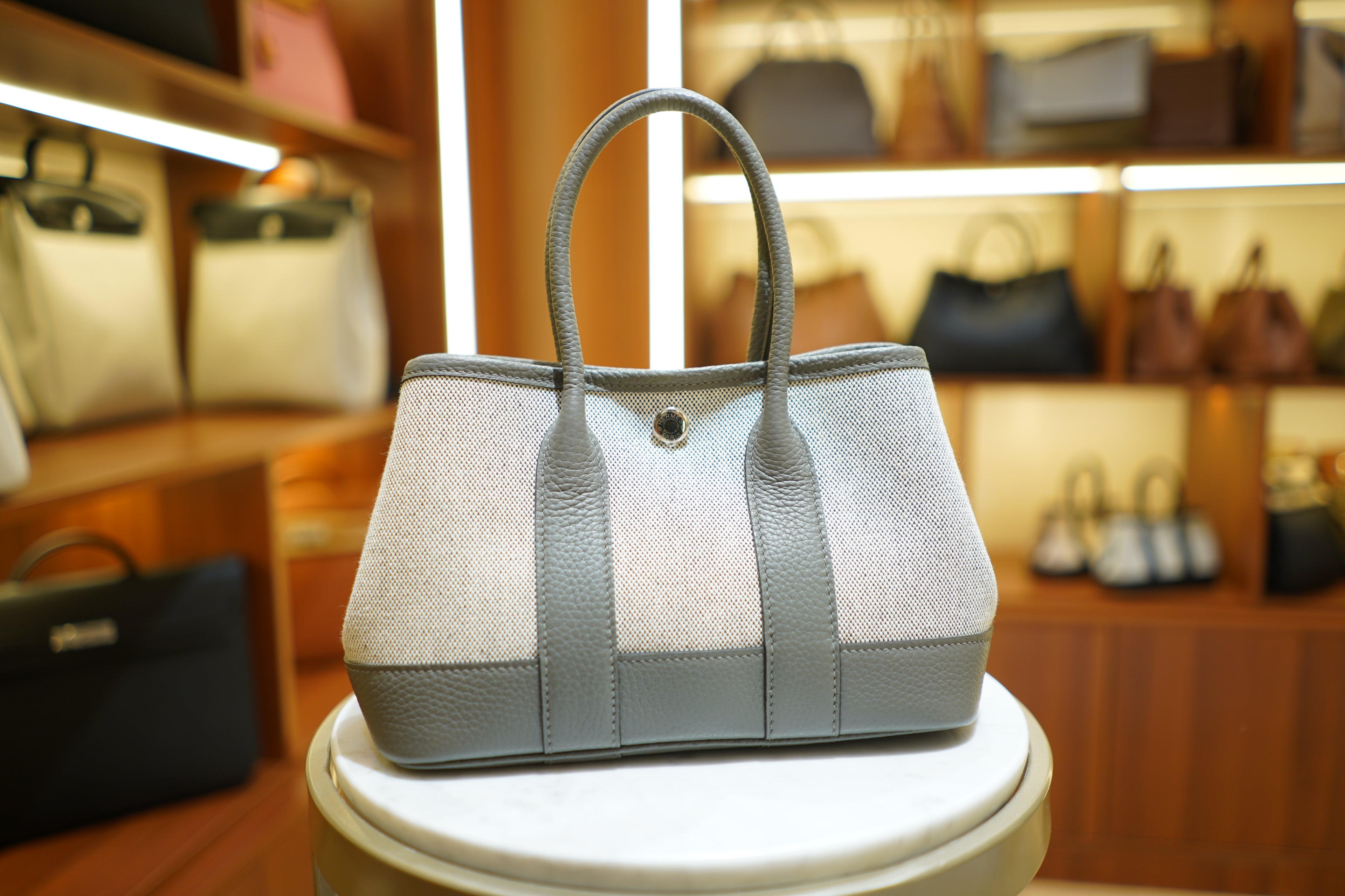 Hermes | Garden Party Mini – Canvas – Grey – Gold Hardware
