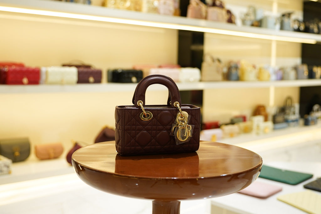 ديور | حقيبة دي-جوي - جلد - عنابي - ذهبي