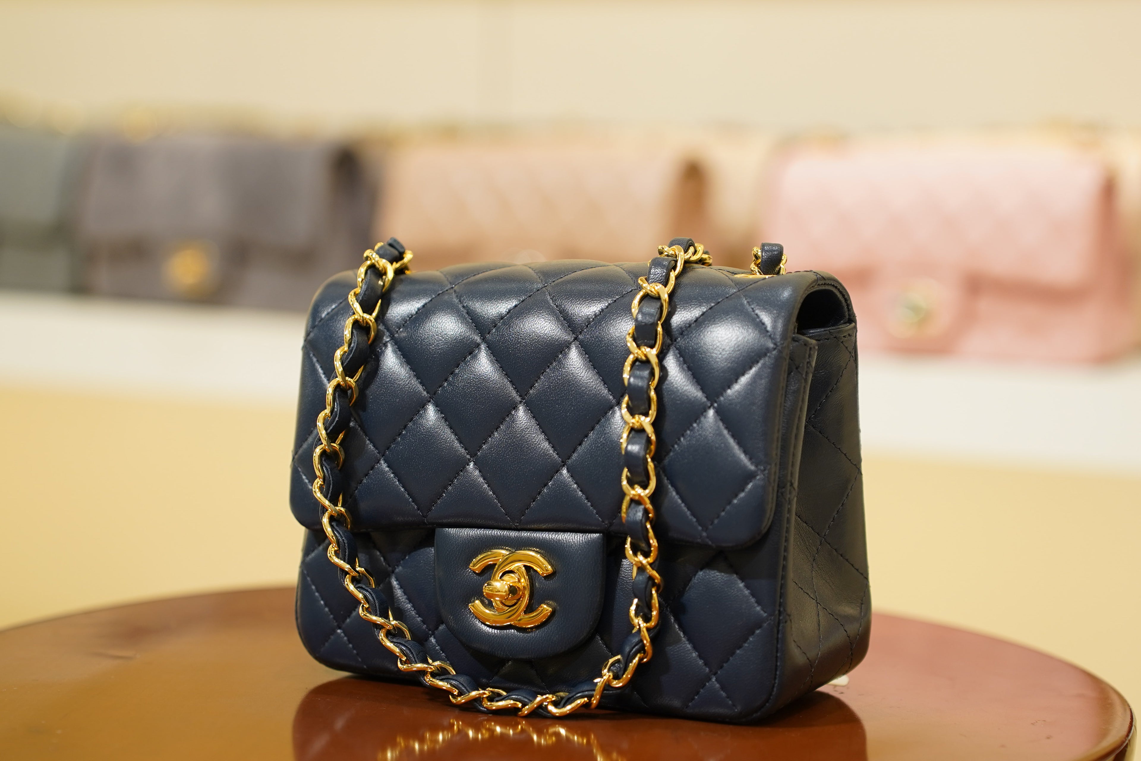 Chanel | Square Mini Flap Bag – Lambskin – Navy – Gold Hardware