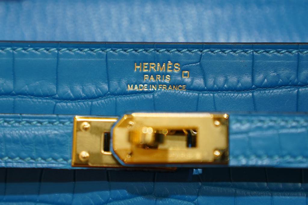 Hermes | Kelly To Go Wallet - Crocodile Leather – Blue – Gold Hardware