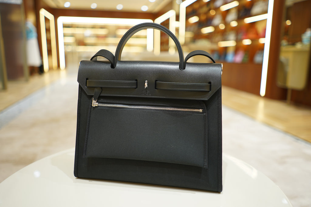 Hermes | Herbag Medium – Canvas – Black – Silver Hardware