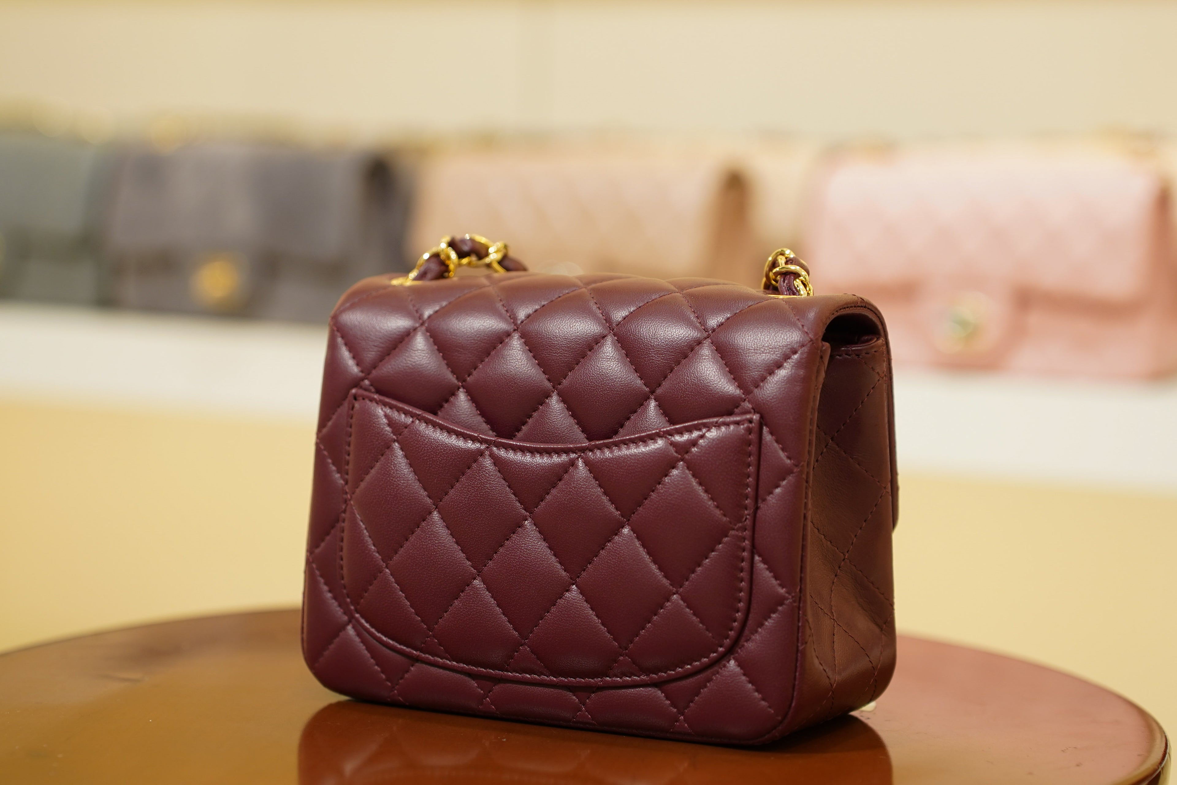 Chanel | Square Mini Flap Bag – Leather – Burgundy – Gold Hardware
