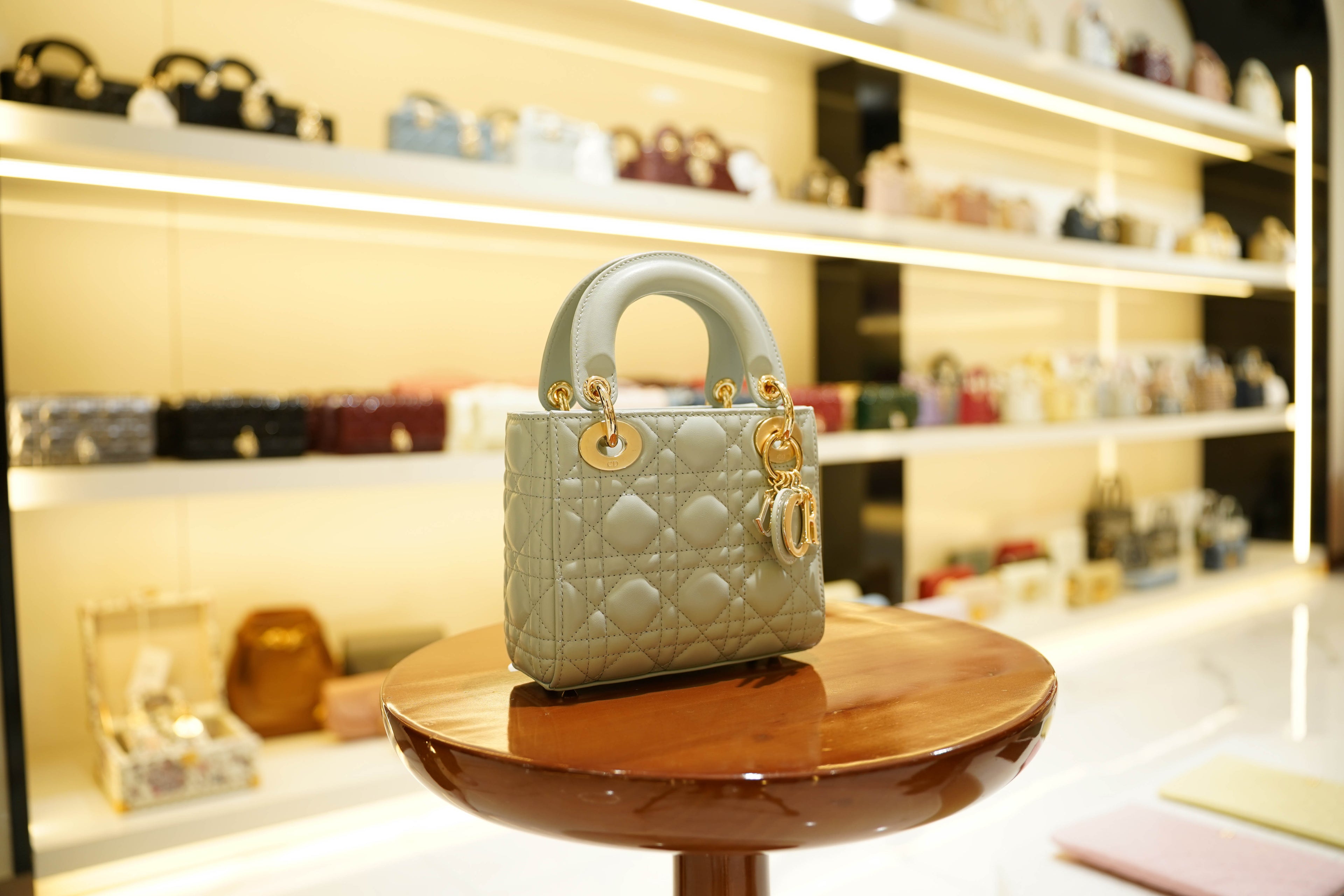 Dior | Lady Dior (Small) – Lambskin – Gray – Gold Hardware