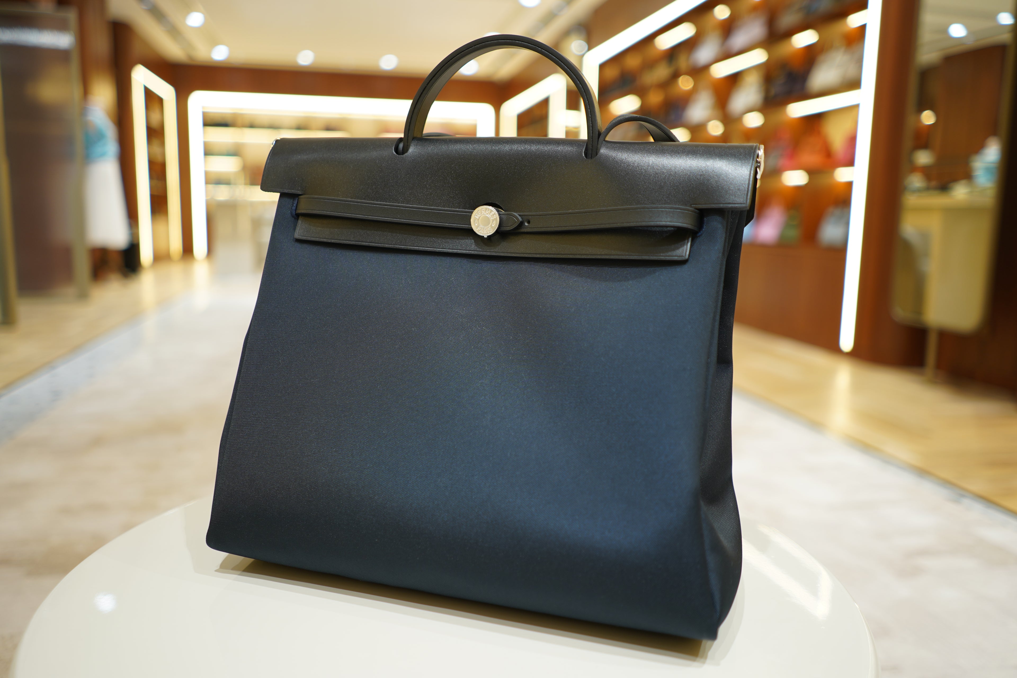 Hermes | Herbag Large – Canvas – Navy – Silver Hardware