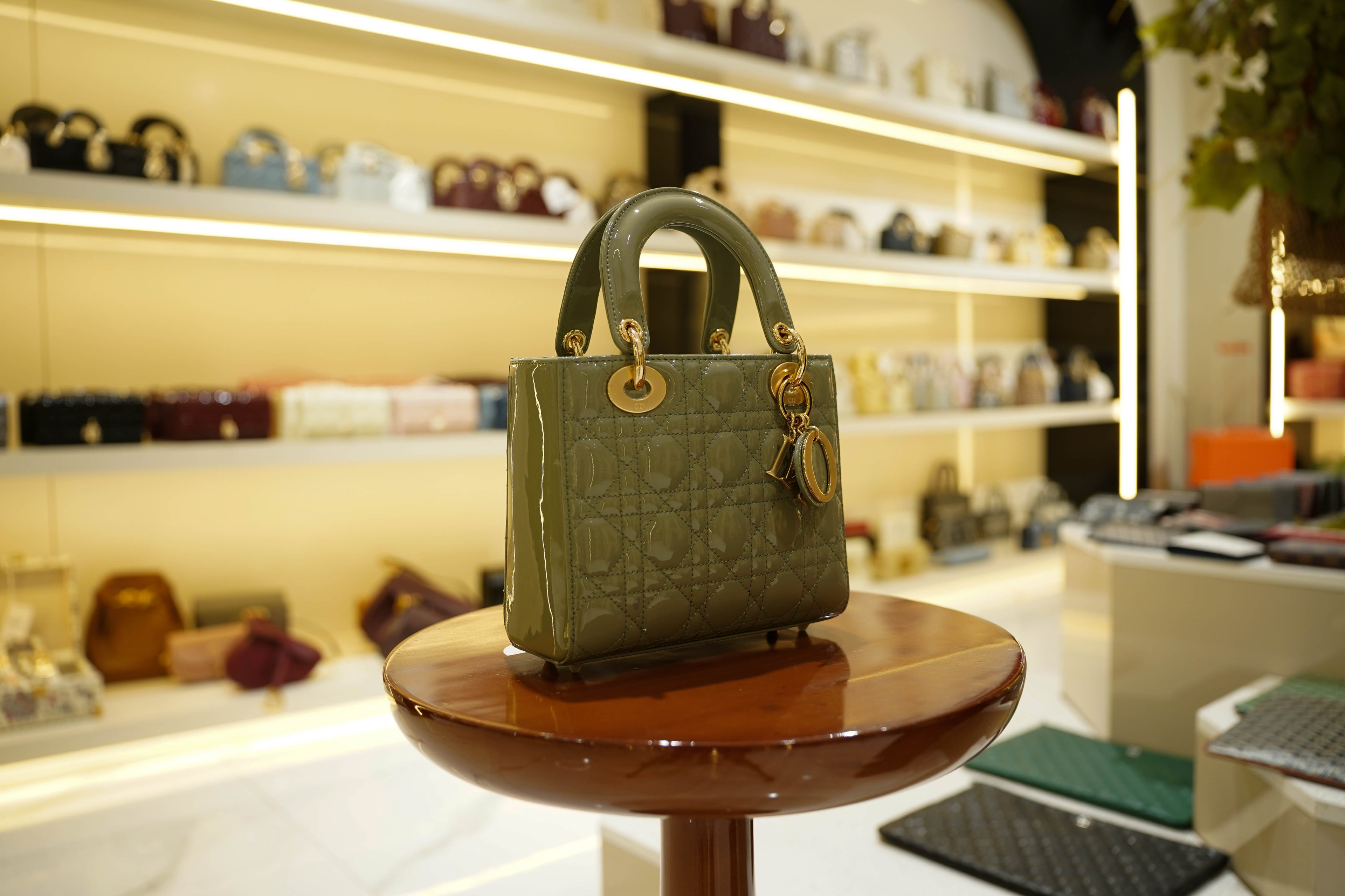 Dior | Lady Dior – Patent Leather – Olive Green – Gold Hardware