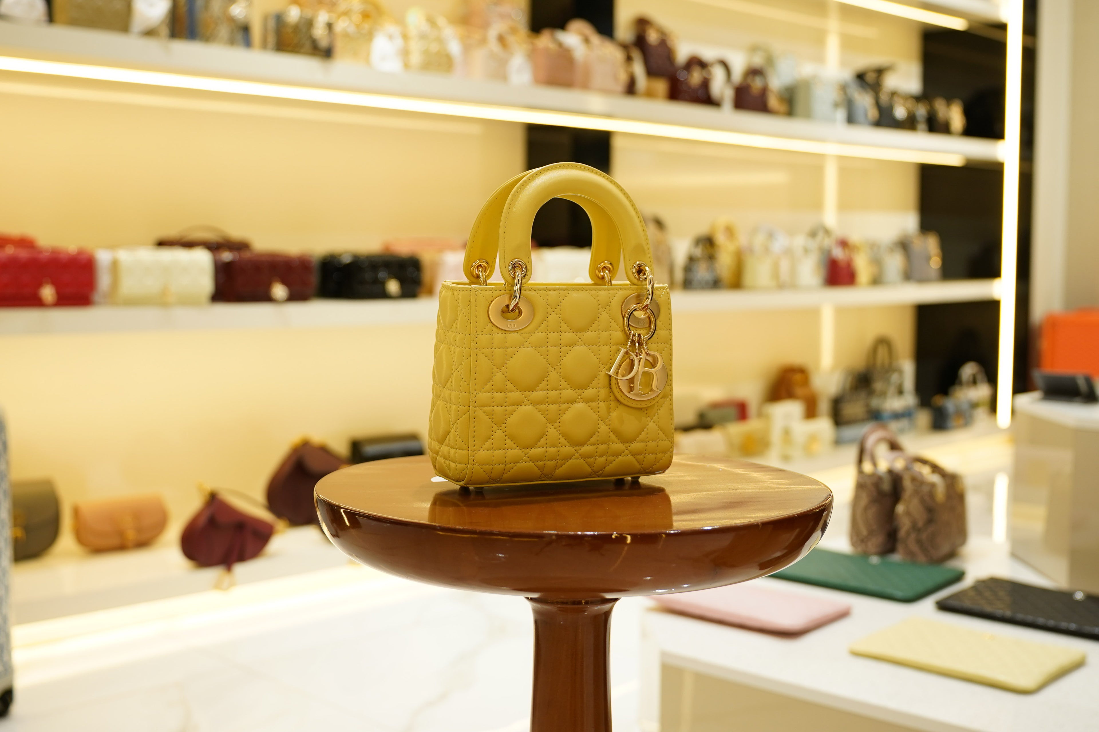 Dior | Lady Dior (Small) – Lambskin – Yellow – Gold Hardware