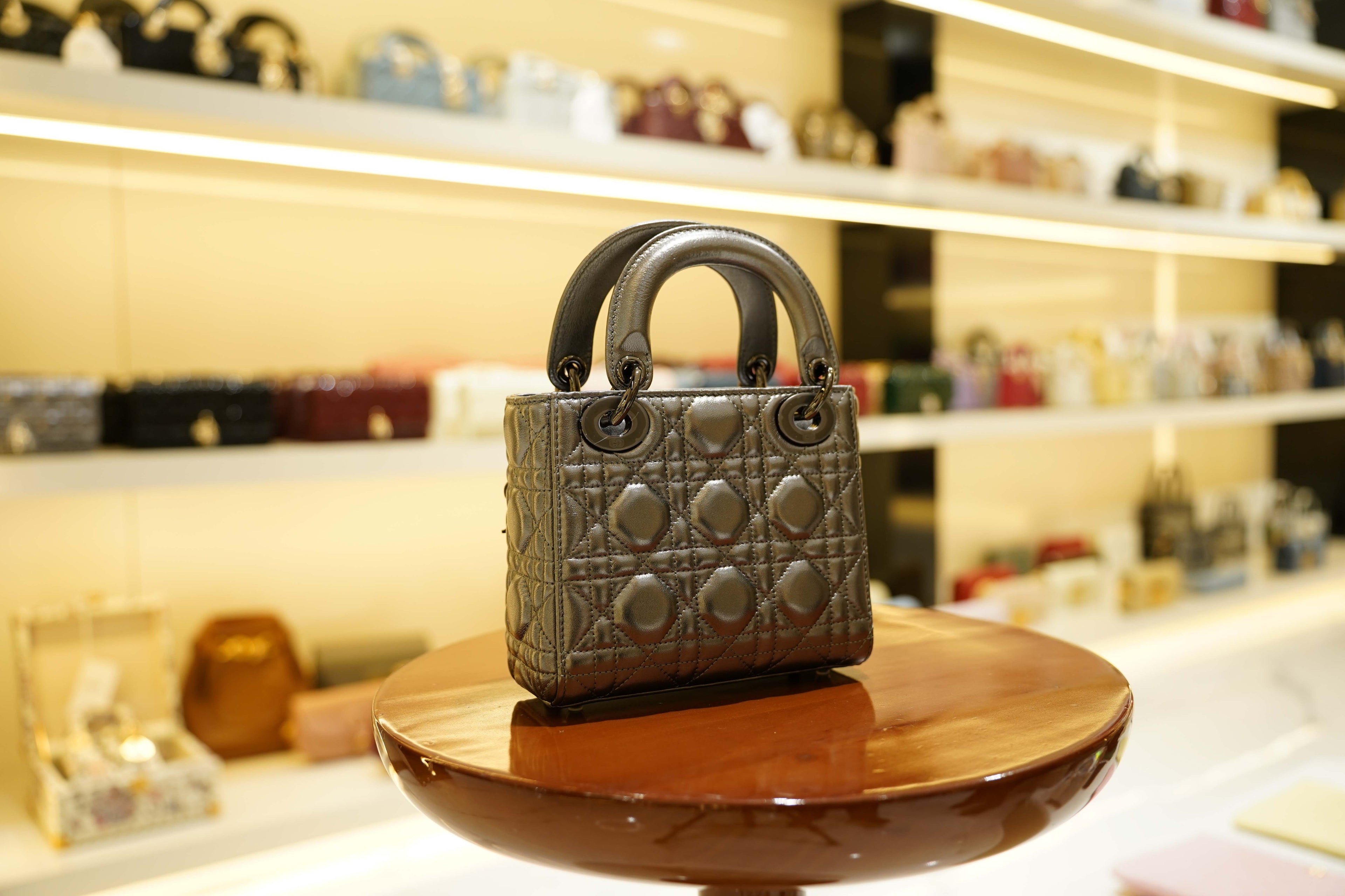 Dior | Lady Dior (Small) – Lambskin – Gray – Silver Hardware