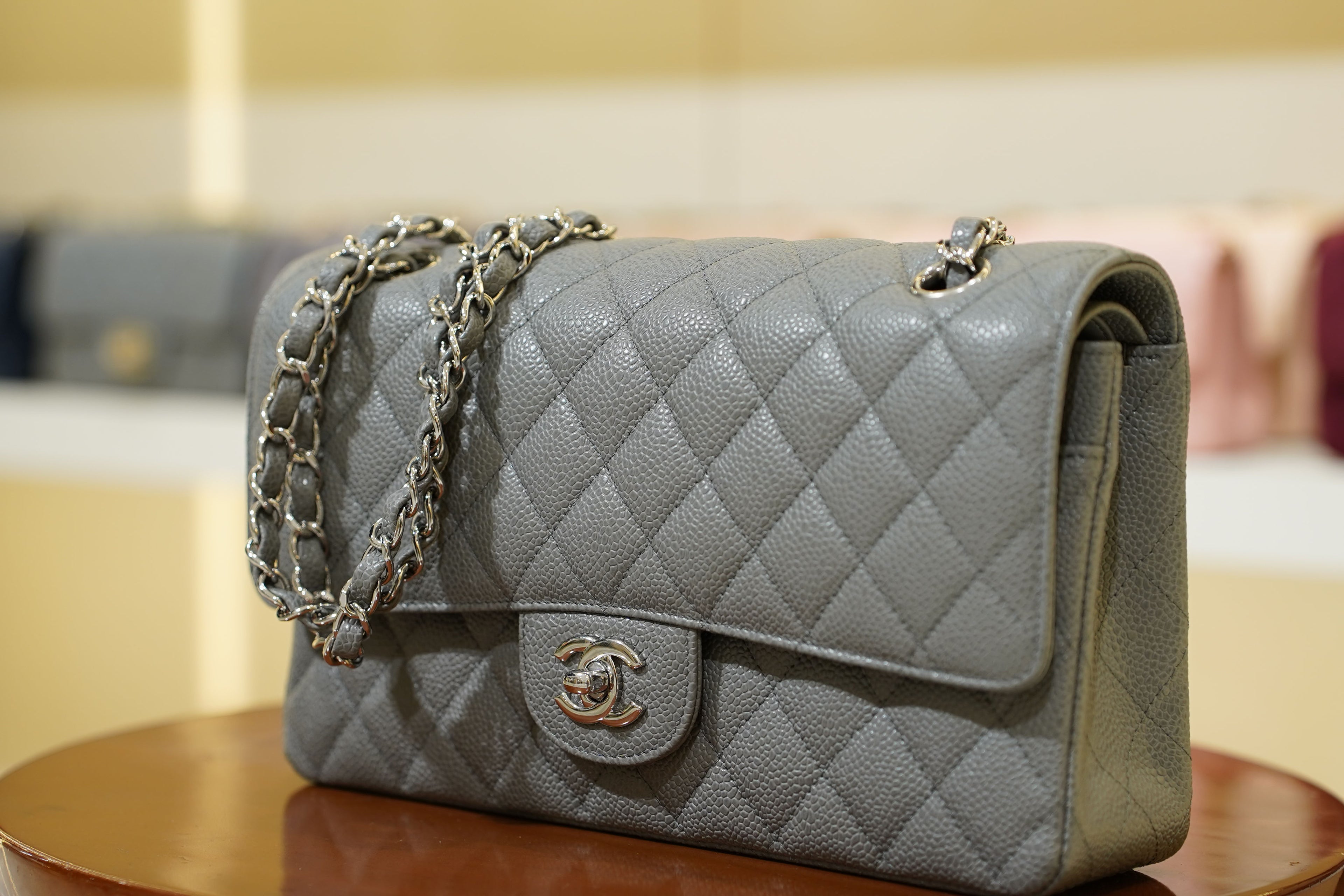 Chanel | Square Mini Flap Bag – Leather – Grey – Silver Hardware