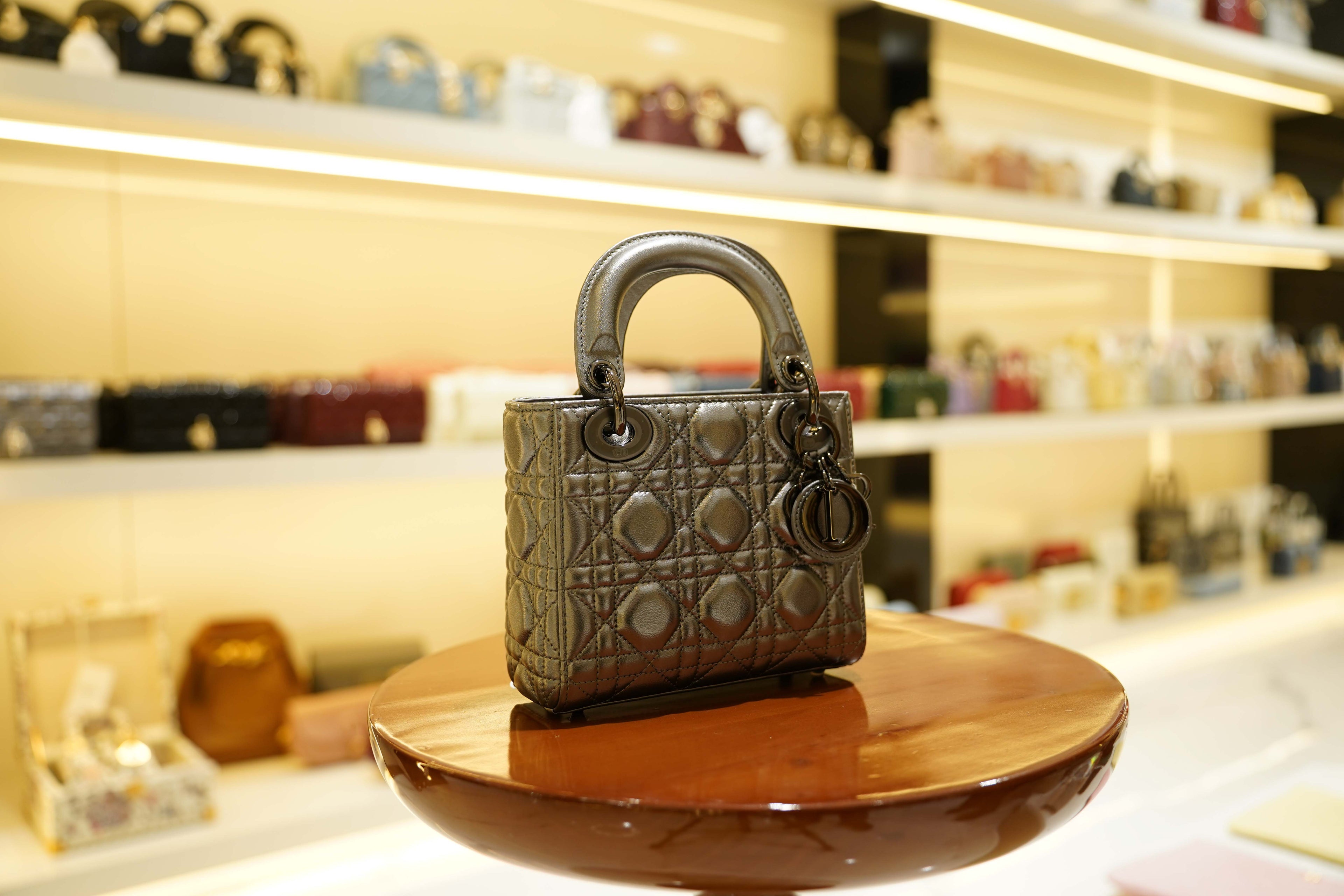 Dior | Lady Dior (Small) – Lambskin – Gray – Silver Hardware