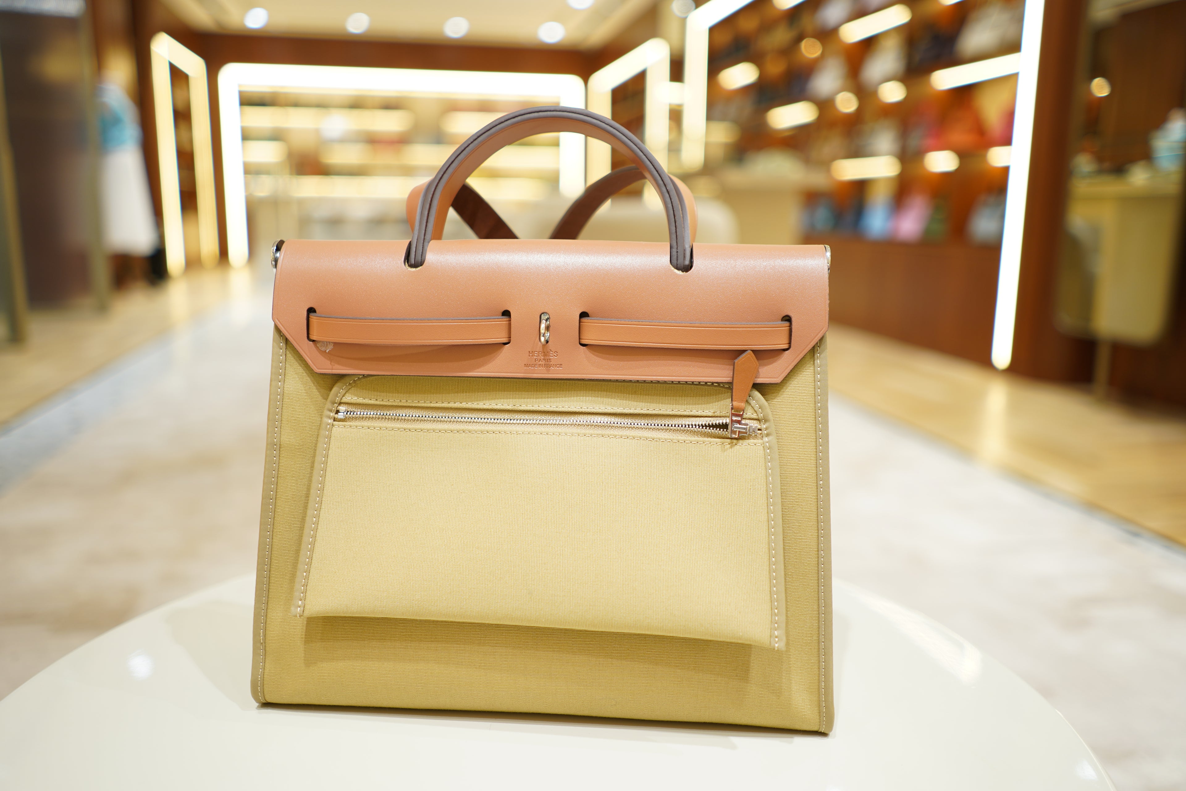 Hermes | Herbag Medium – Canvas – Yellow – Silver Hardware