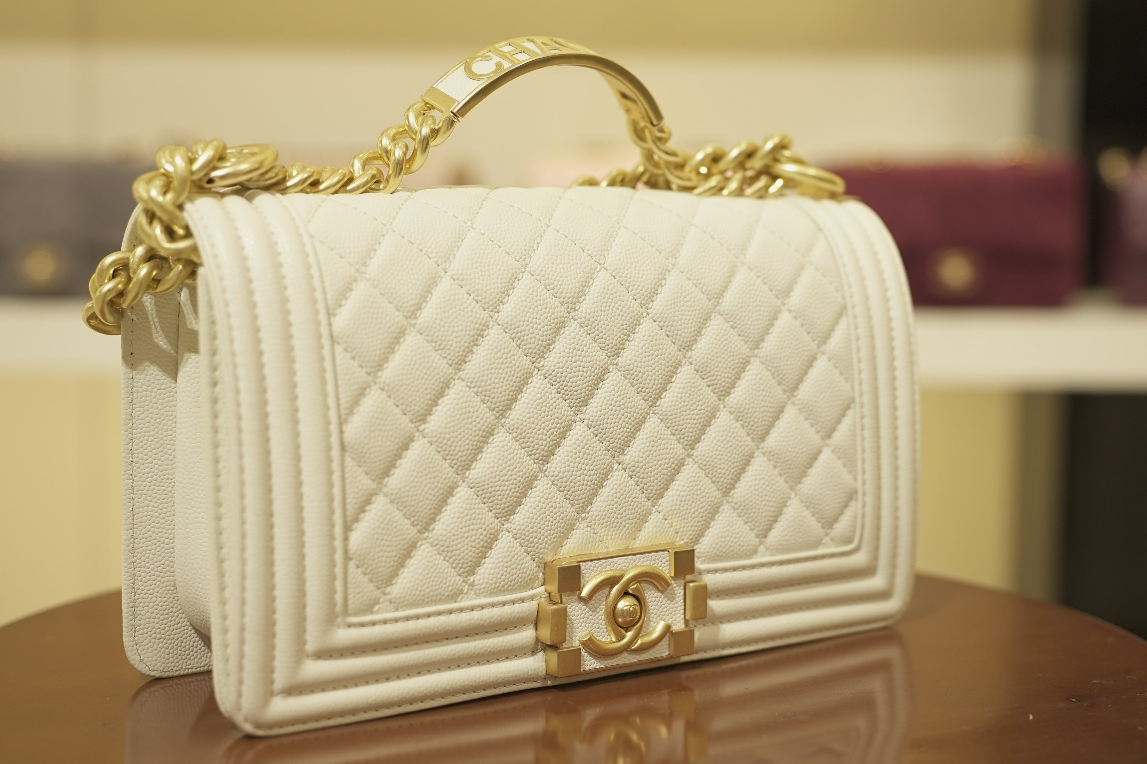 Chanel | Boy Bag – Caviar Leather – White – Gold Hardware