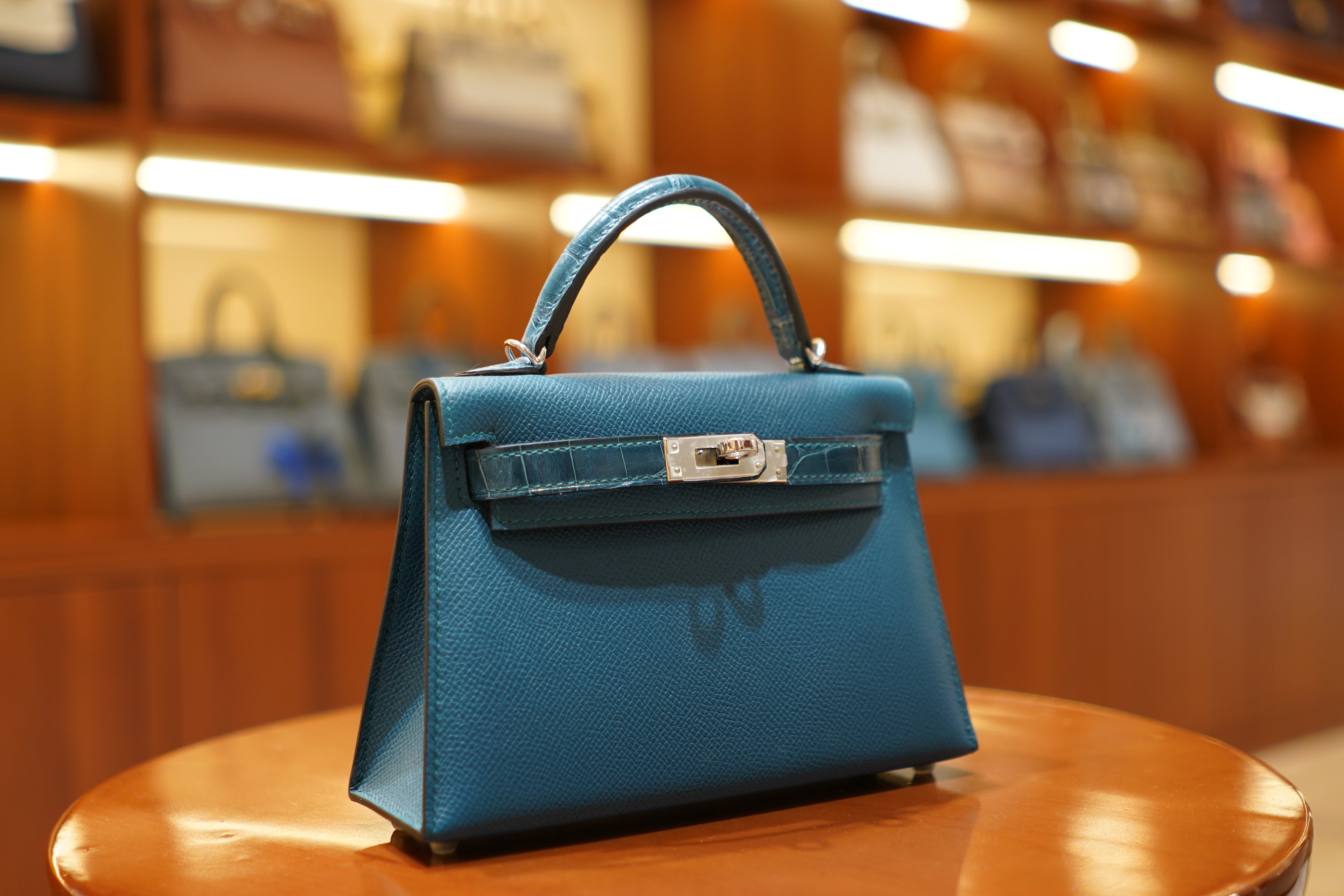 Hermes | Mini Kelly – Epsom Croco Touch – Electric Blue