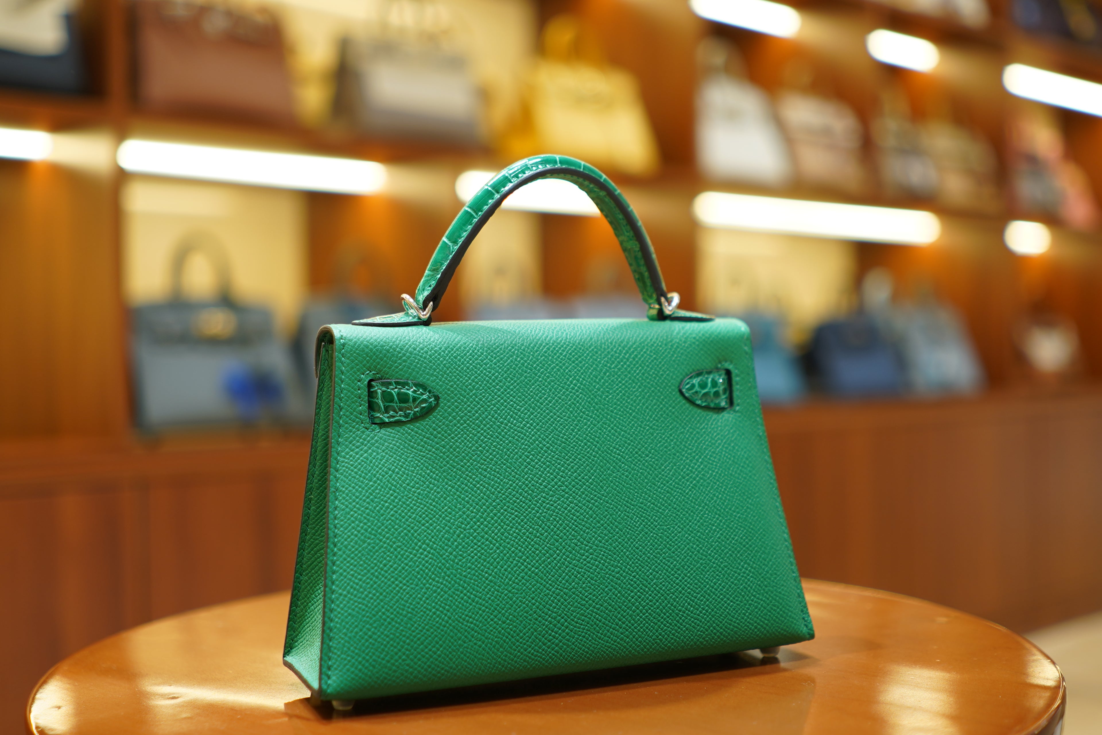 Hermes | Mini Kelly – Epsom Croco Touch – Green – Palladium Hardware