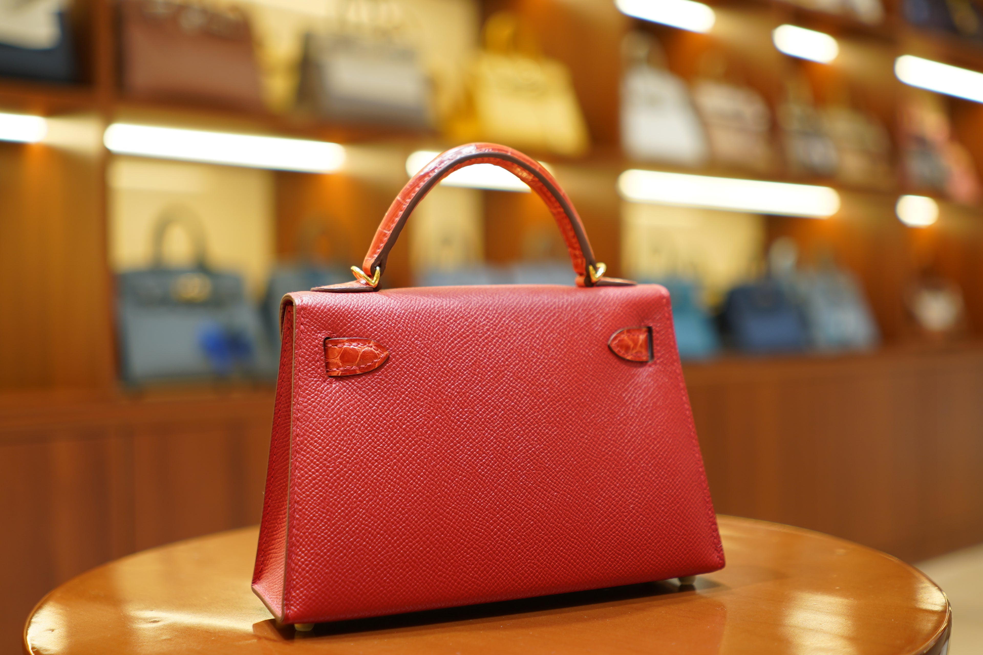 Hermes | Mini Kelly – Epsom Croco Touch – Rouge Casaque