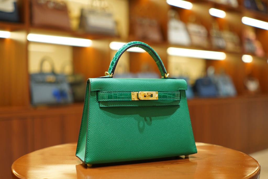 Hermes | Mini Kelly – Epsom Croco Touch – Green – Gold Hardware