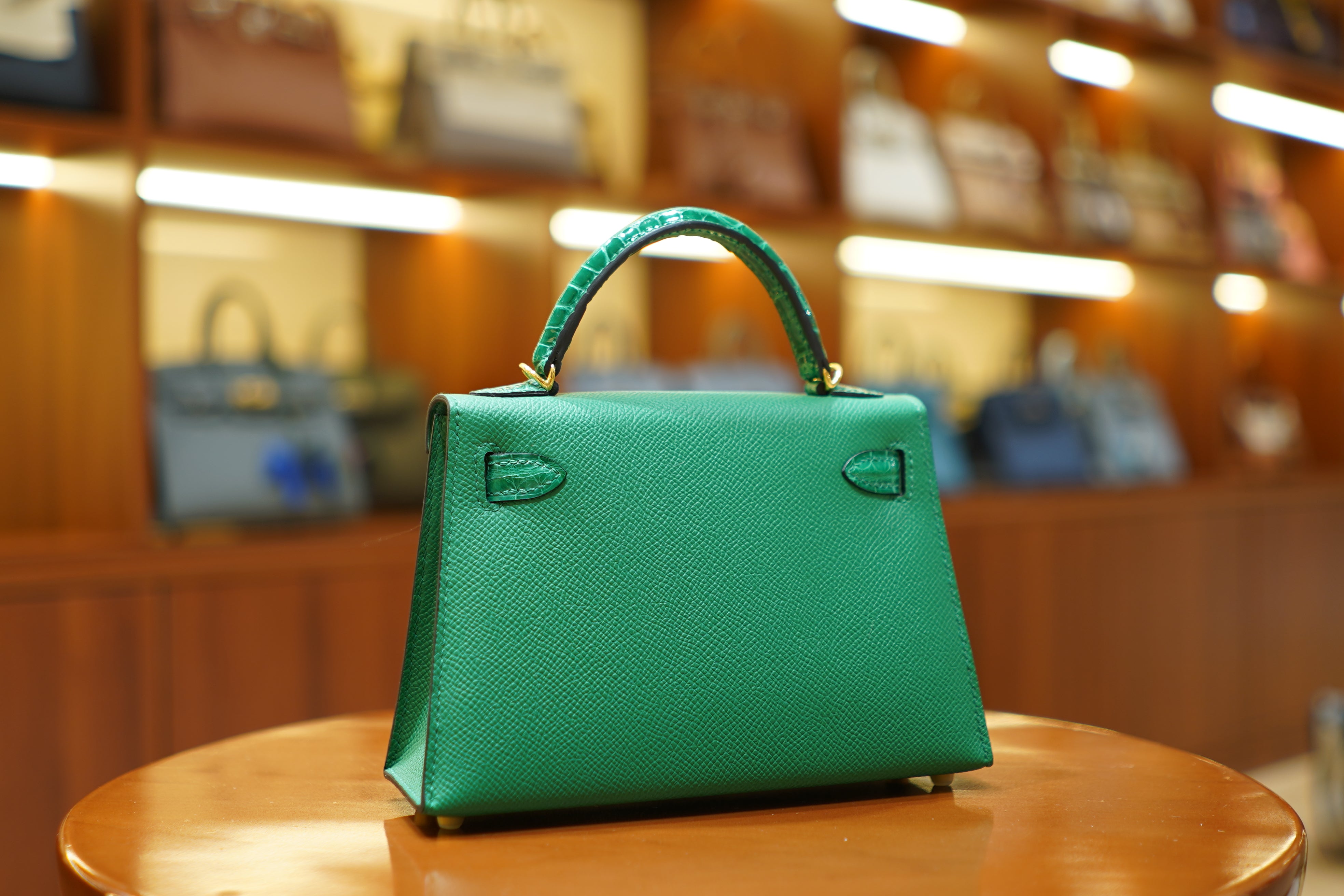 Hermes | Mini Kelly – Epsom Croco Touch – Green – Gold Hardware