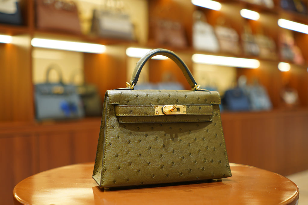 Hermes | Mini Kelly – Ostrich – Khaki Green - Gold Hardware