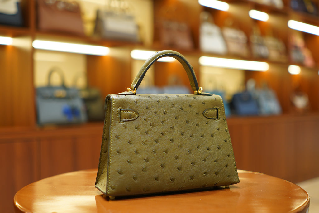 Hermes | Mini Kelly – Ostrich – Khaki Green - Gold Hardware