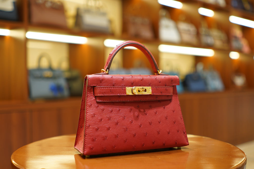 Hermes | Mini Kelly – Ostrich – Rouge Casaque – Gold Hardware