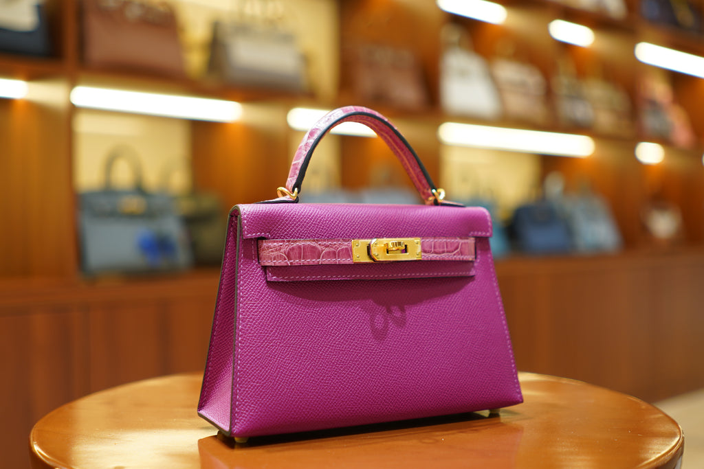 Hermes | Mini Kelly – Epsom Croco Touch – Pink – Gold Hardware