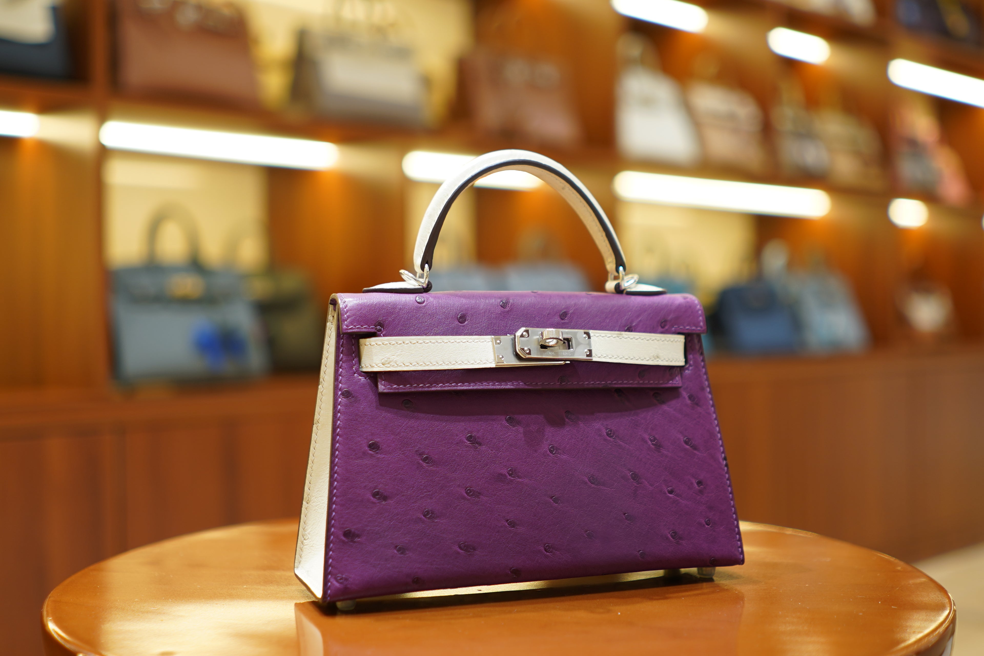 Hermes | Mini Kelly – Ostrich Limited Edition – Purple & White