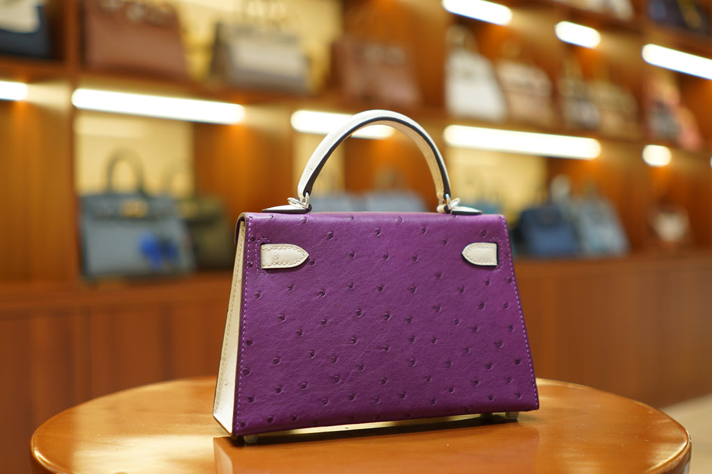 Hermes | Mini Kelly – Ostrich Limited Edition – Purple & White