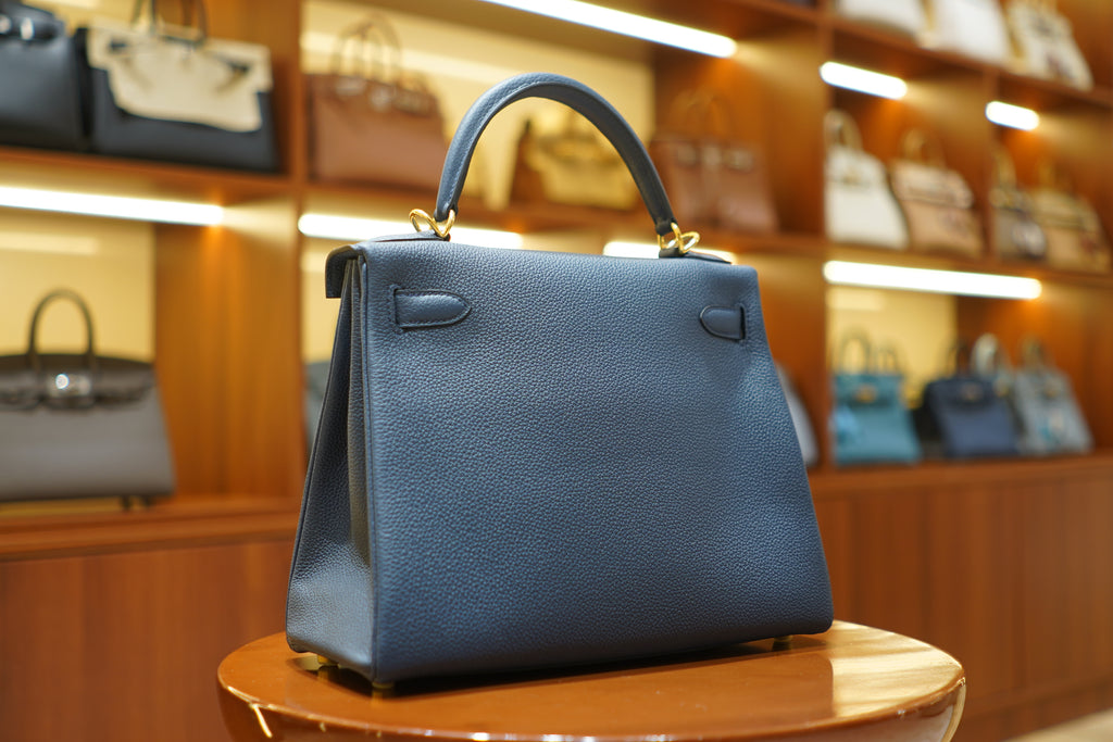 Hermes | Kelly 28 – Togo – Blau – Goldene Hardware