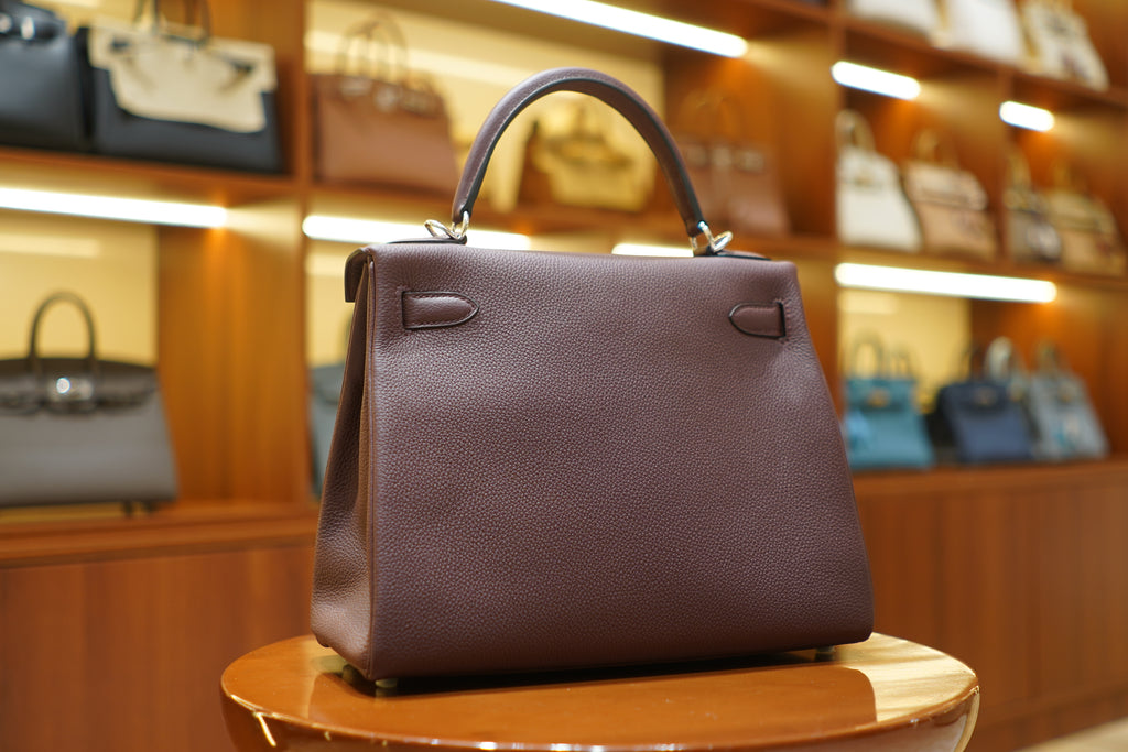 Hermes | Kelly 28 – Togo – Cassis – Palladium-Beschläge