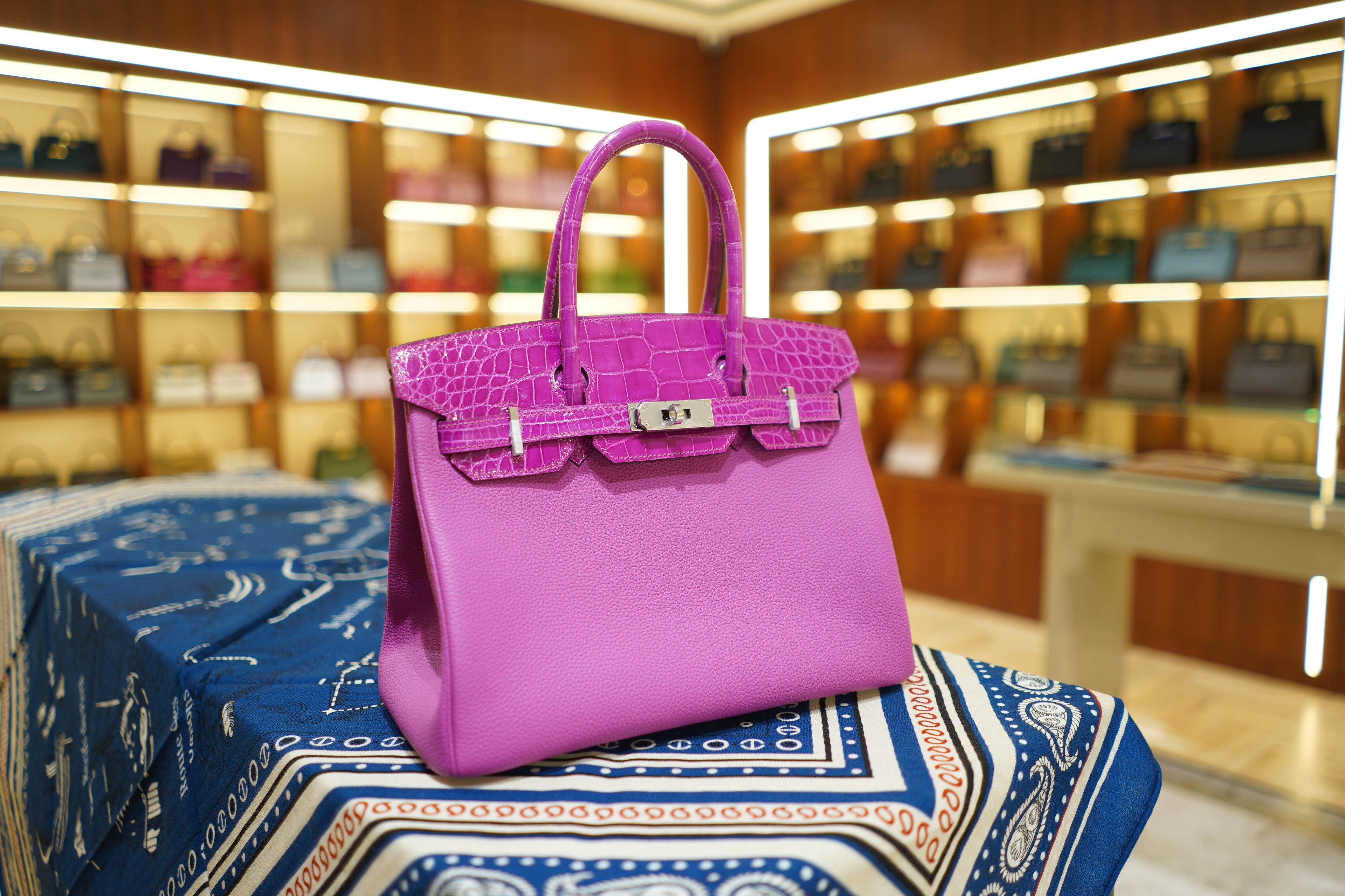 Hermes | Birkin 30 – Shiny Niloticus Crocodile & Togo Leather – Pink – Palladium Hardware