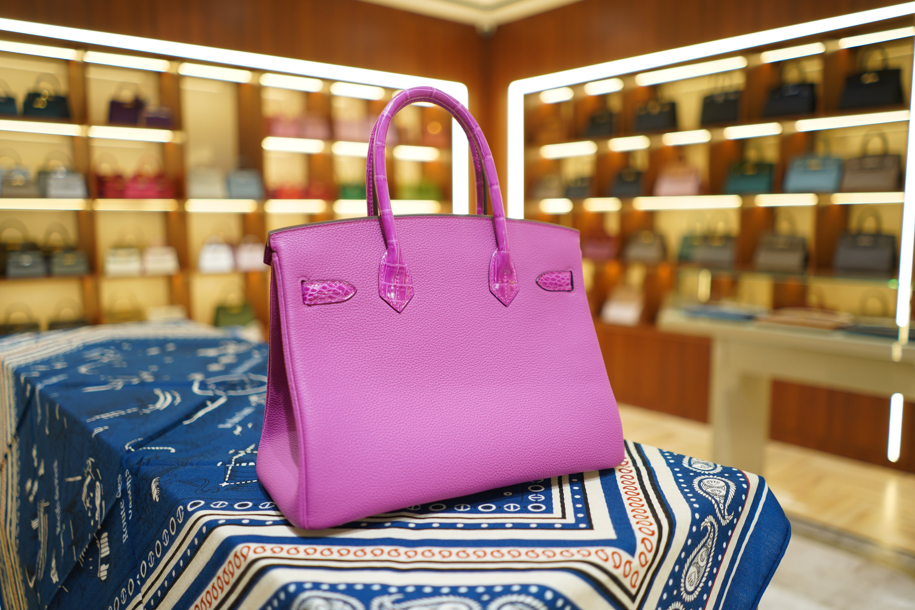 Hermes | Birkin 30 – Shiny Niloticus Crocodile & Togo Leather – Pink – Palladium Hardware