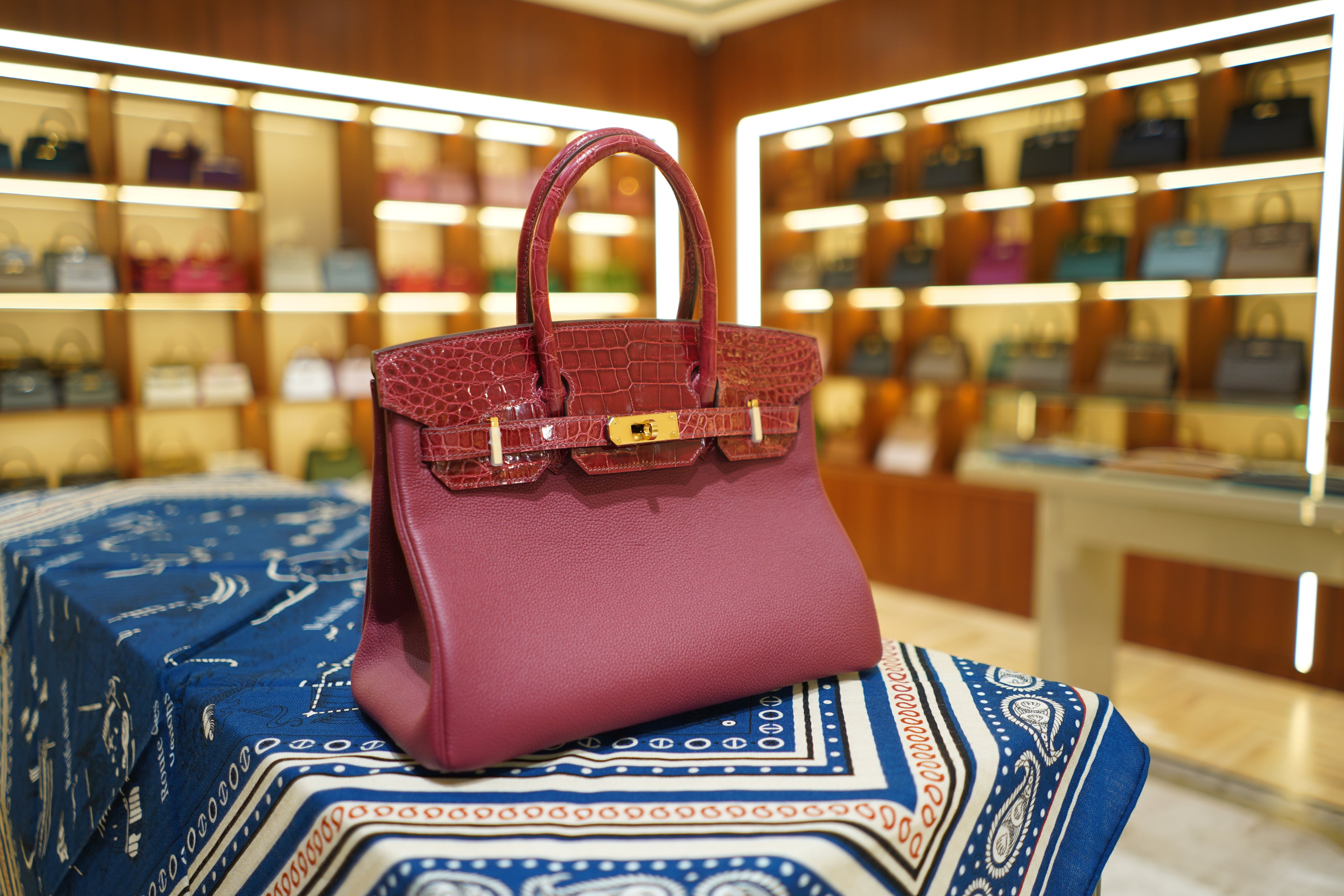 Hermes | Birkin 30 – Togo & Niloticus Crocodile – Rose – Gold Hardware