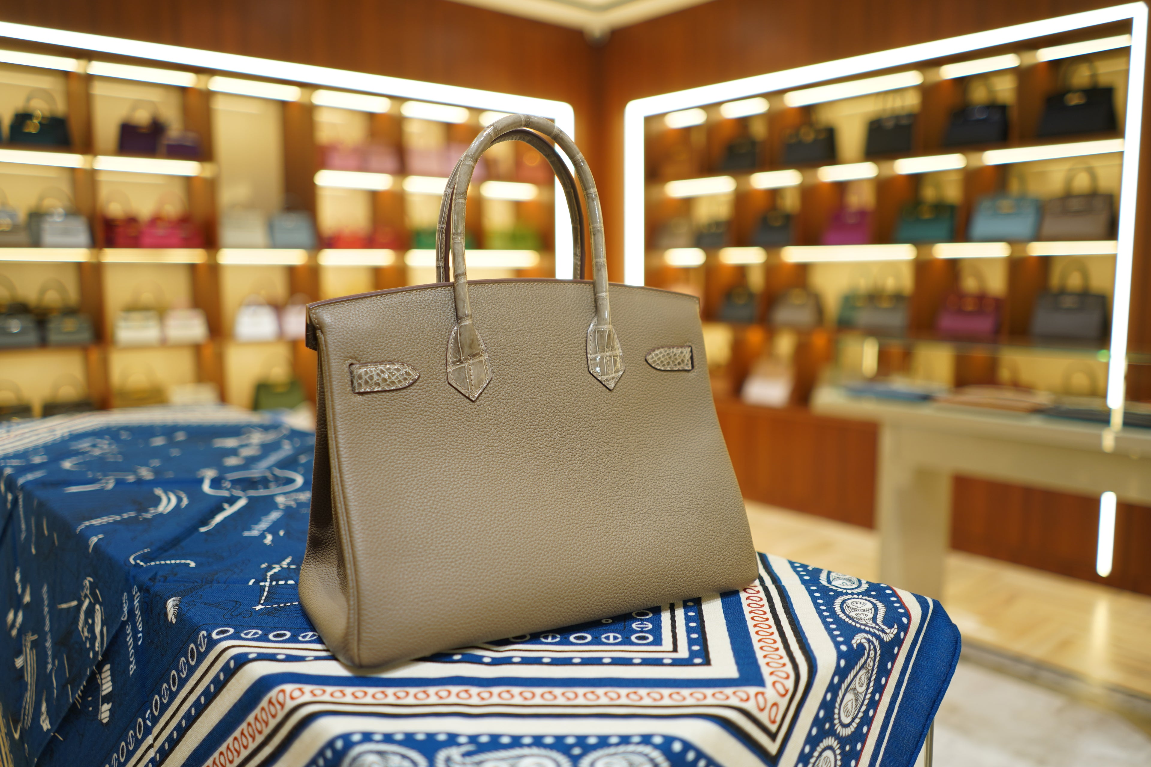 Hermes | Birkin 30 – Touch – Togo & Niloticus Crocodile – Taupe – Palladium Hardware