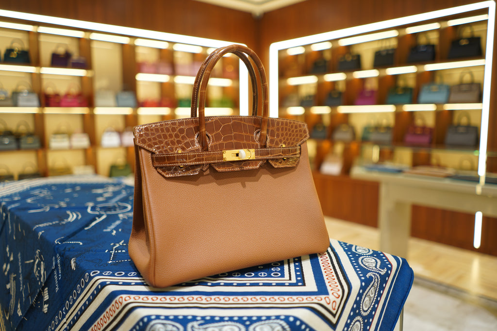 Hermes | Birkin 30 – Touch – Togo & Shiny Niloticus Crocodile – Caramel Tabac Camel – Gold Hardware