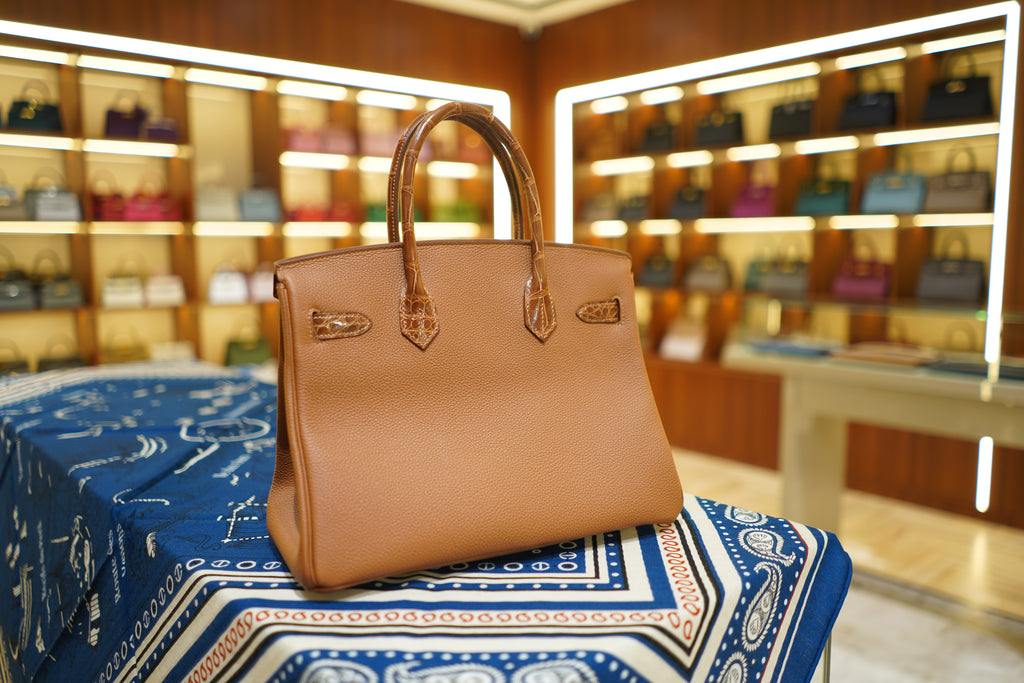 Hermes | Birkin 30 – Touch – Togo & Shiny Niloticus Crocodile – Caramel Tabac Camel – Gold Hardware
