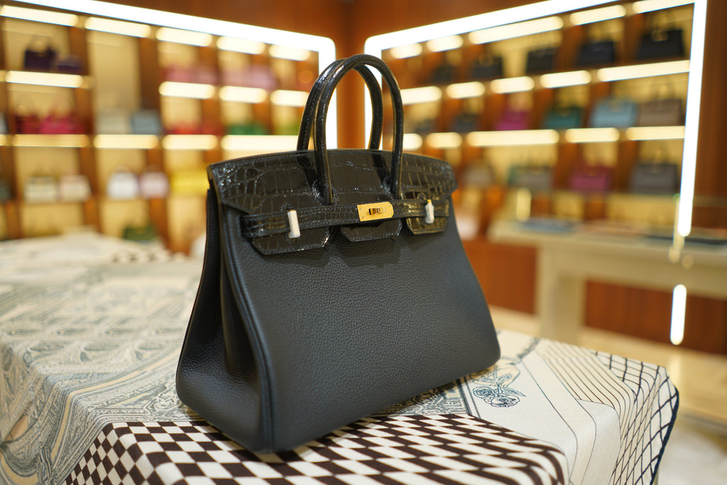 Hermes | Birkin 30 – Noir Touch – Glänzendes Niloticus-Krokodil- und Togo-Leder – Goldene Hardware