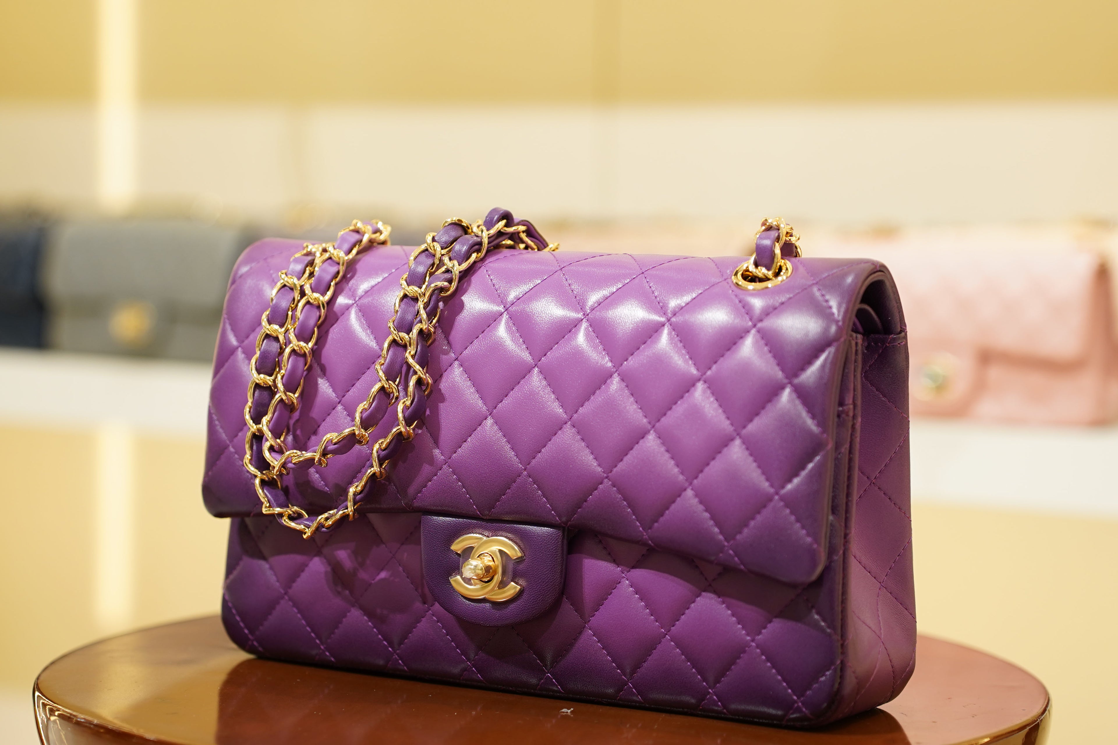 Chanel | Classic Flap Bag – Medium – Lambskin – Purple – Gold Hardware
