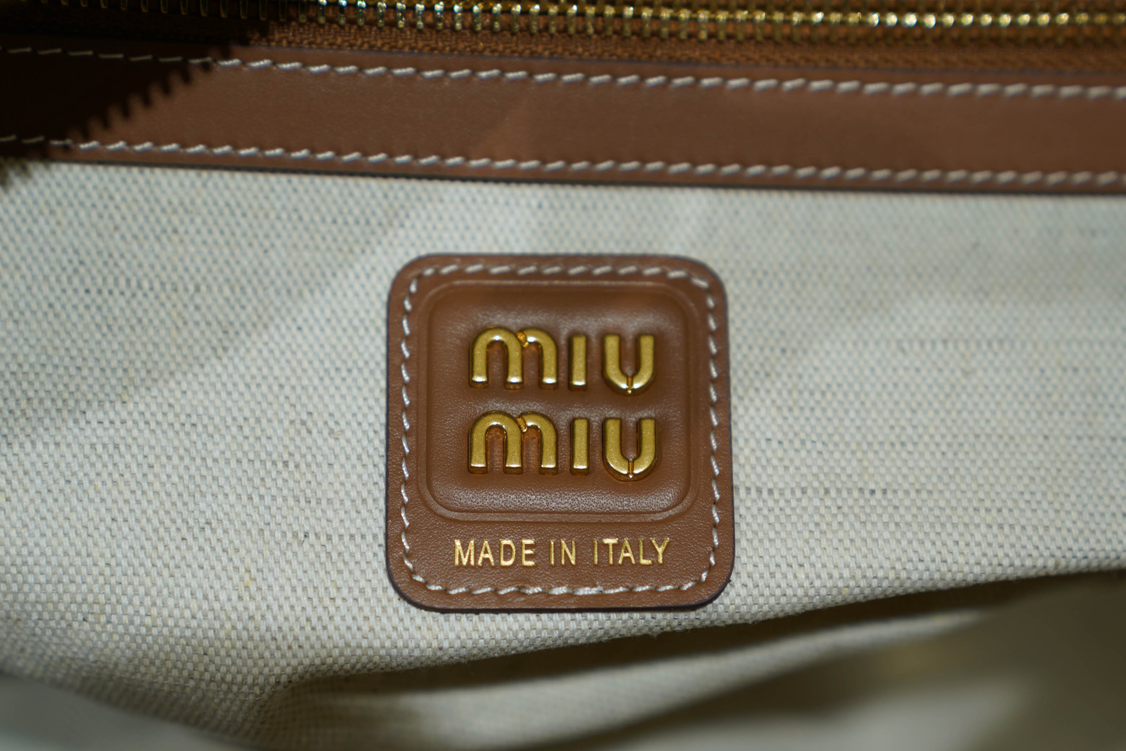 Miu Miu | Madras Bag – Canvas – Beige – Gold Hardware