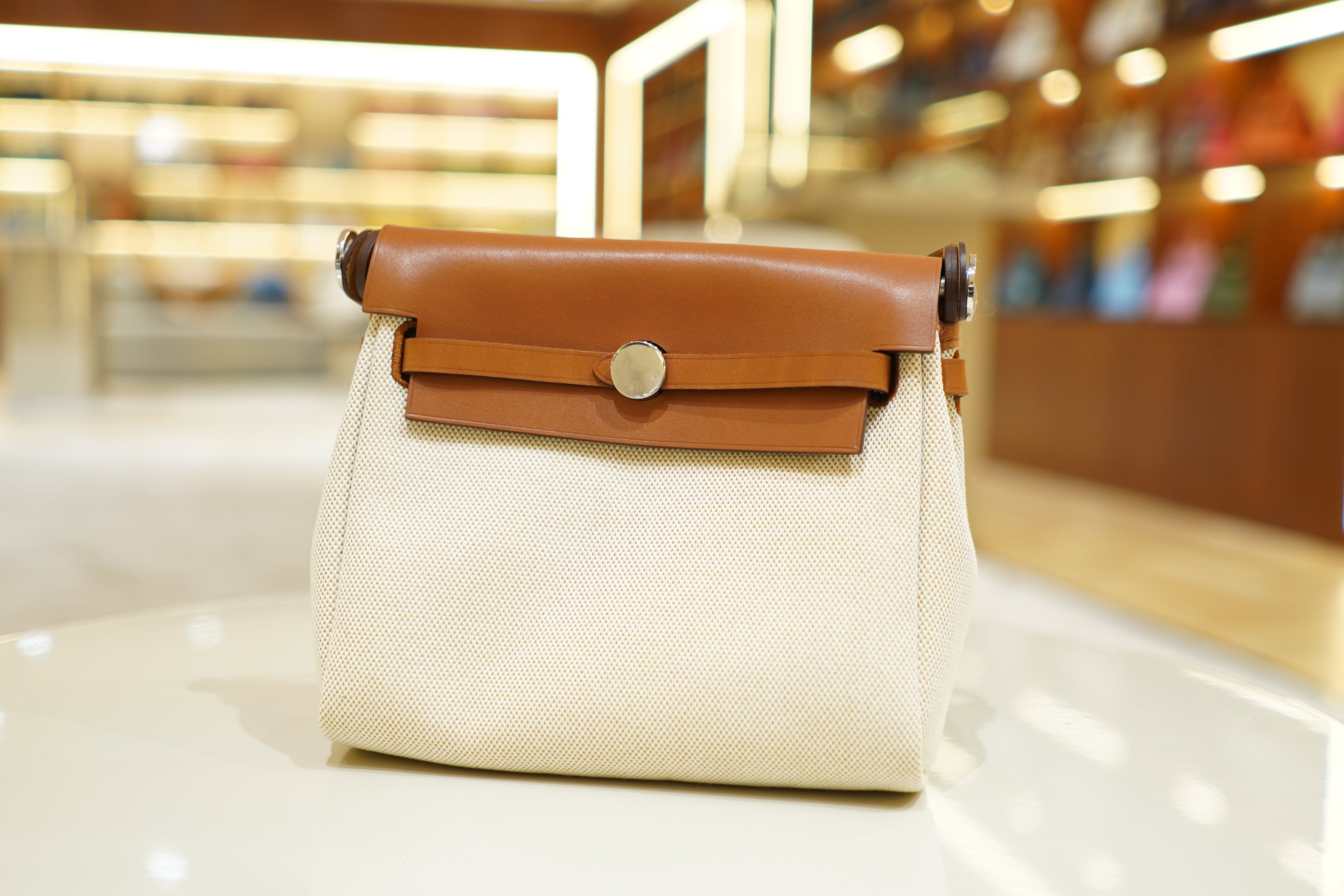 Hermes | Herbag Mini – Canvas – Beige – Silver Hardware