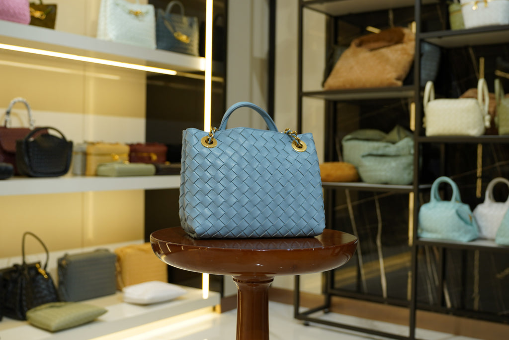 Bottega Veneta | Andiamo – Intrecciato – Light Blue – Gold Hardware